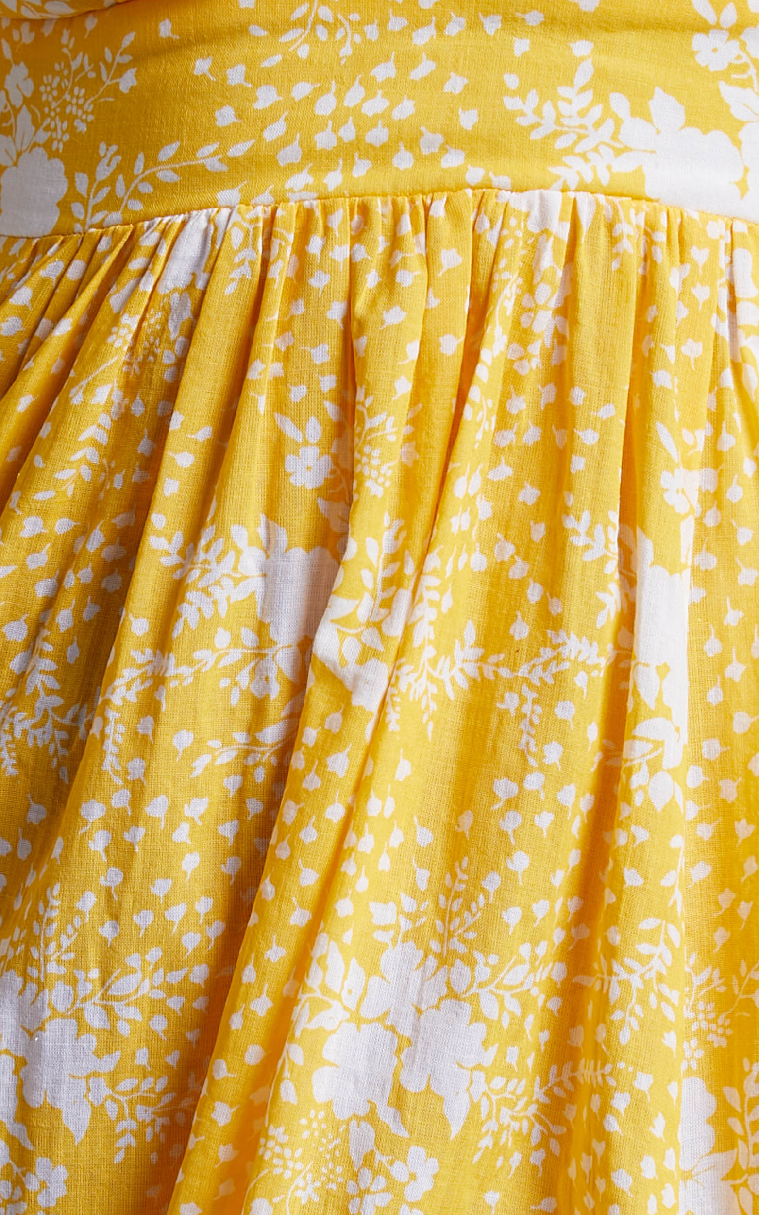 Ailiza Midi Dress - Puff Sleeve Open Back Dress in Yellow Floral
