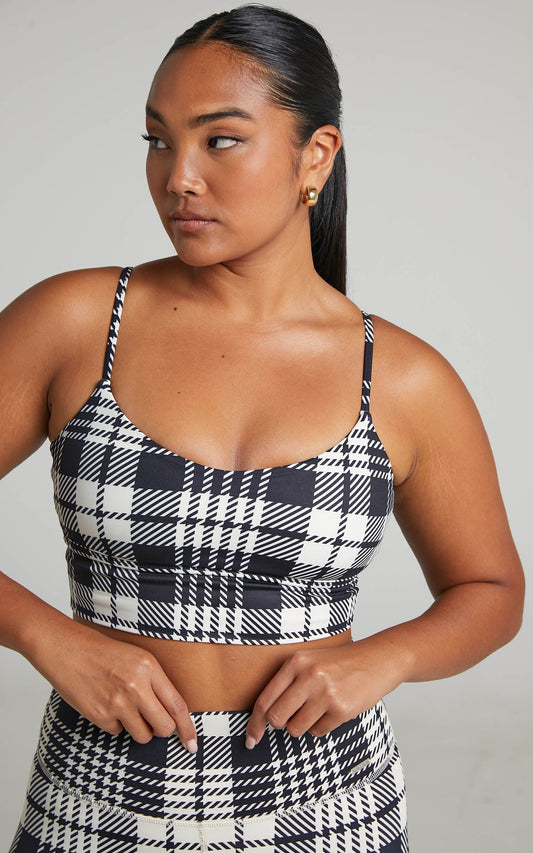 Aim'n - Plaid Check V Strap Bra in Black