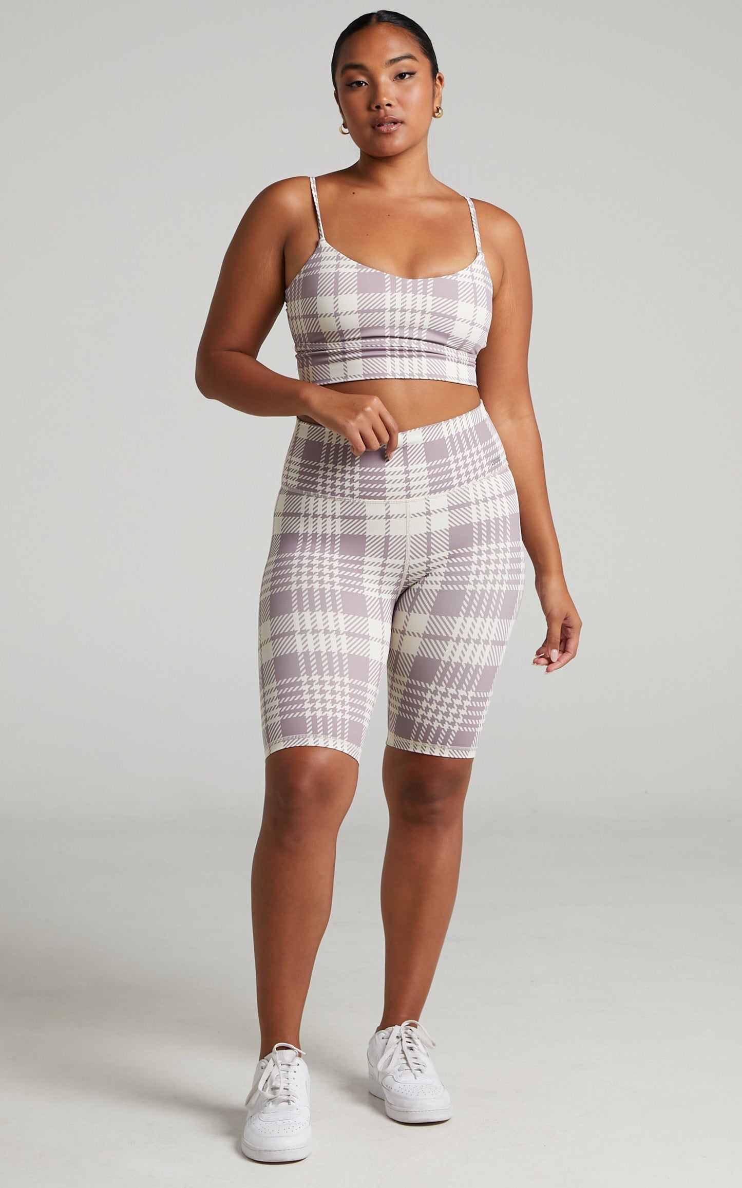 Aim'n - Plaid Check V Strap Bra in Dusty Violet