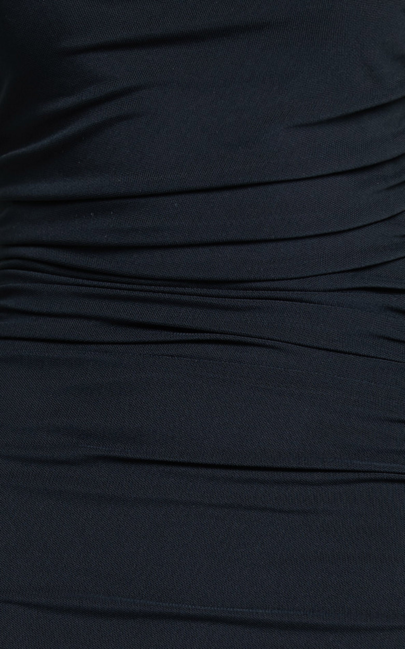 Aimee Midi Dress - Mesh One Shoulder Ruched Dress in Black