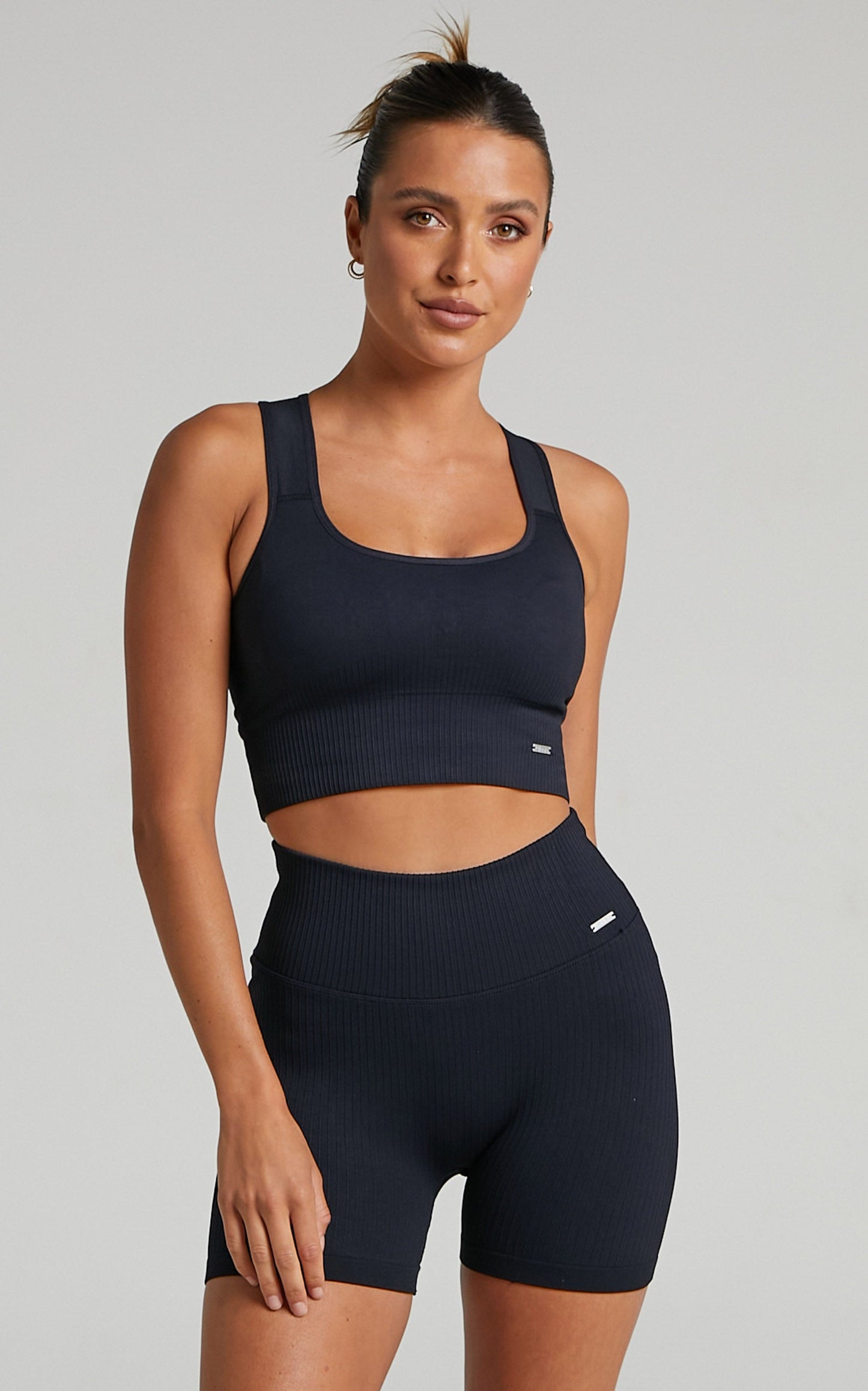 Aim'n - RIBBED MIDI BIKER SHORTS in Black