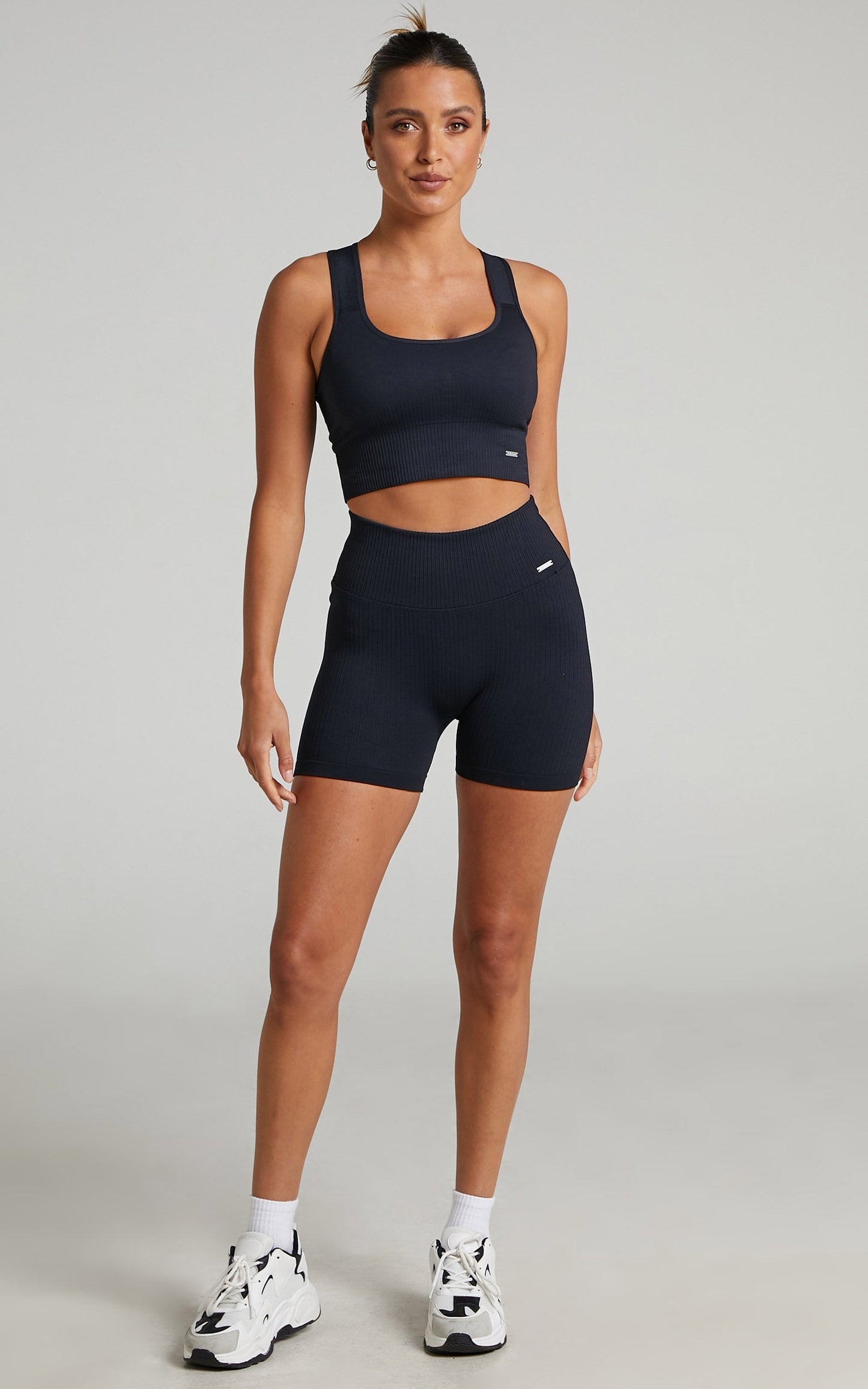 Aim'n - RIBBED MIDI BIKER SHORTS in Black
