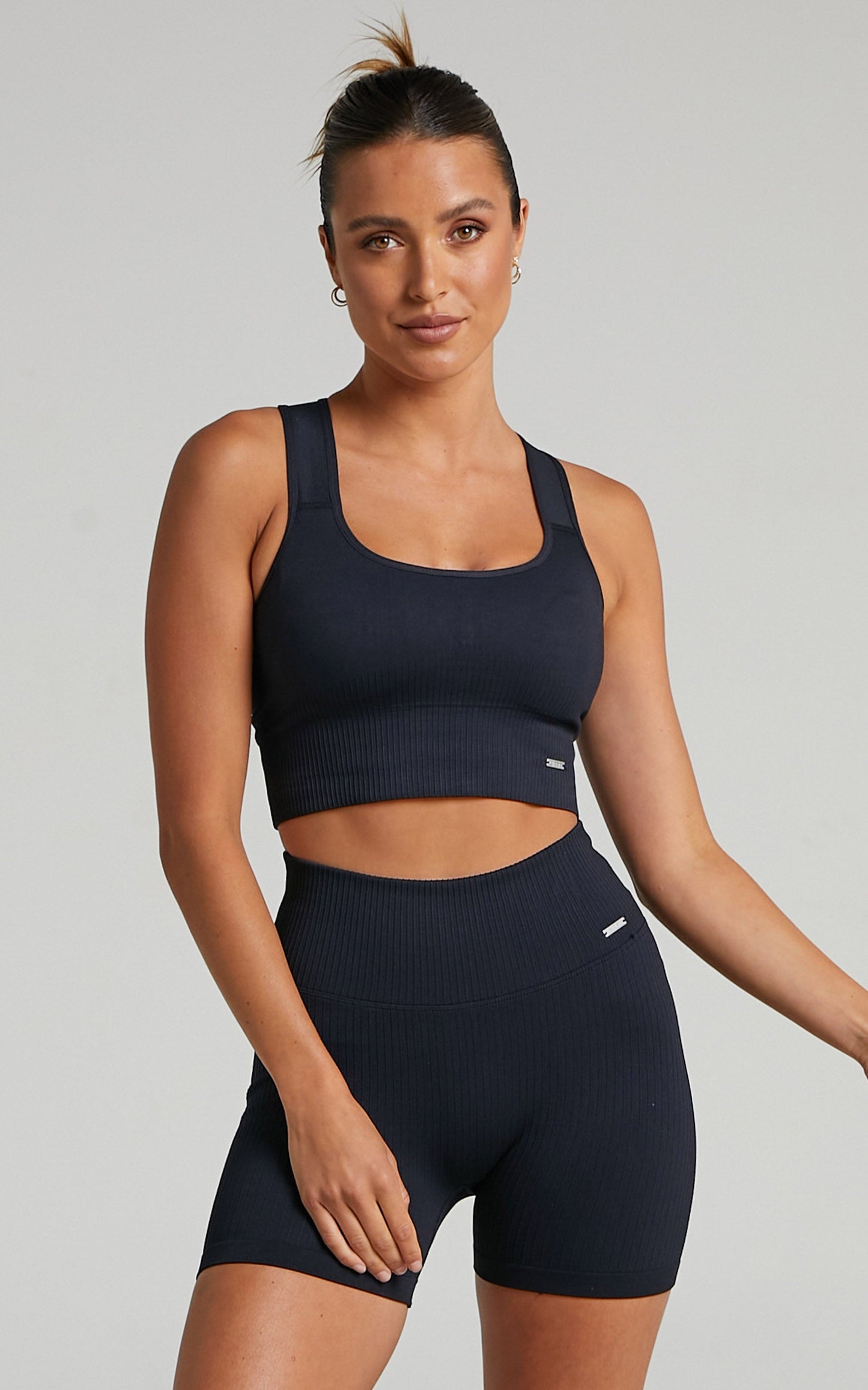 Aim'n - RIBBED MIDI BIKER SHORTS in Black