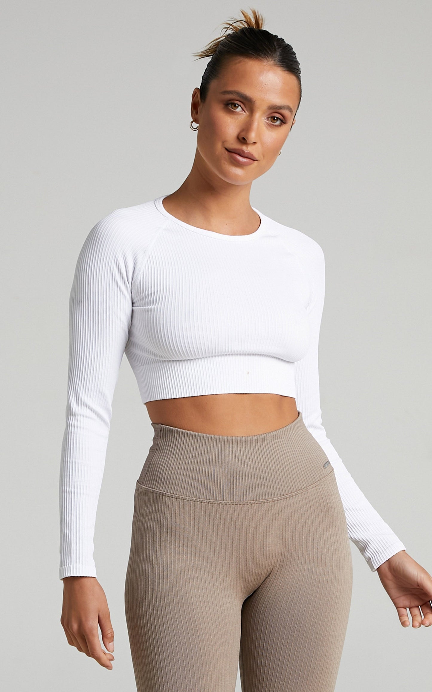 Aim'n - RIBBED SEAMLESS CROP LONG SLEEVE in White