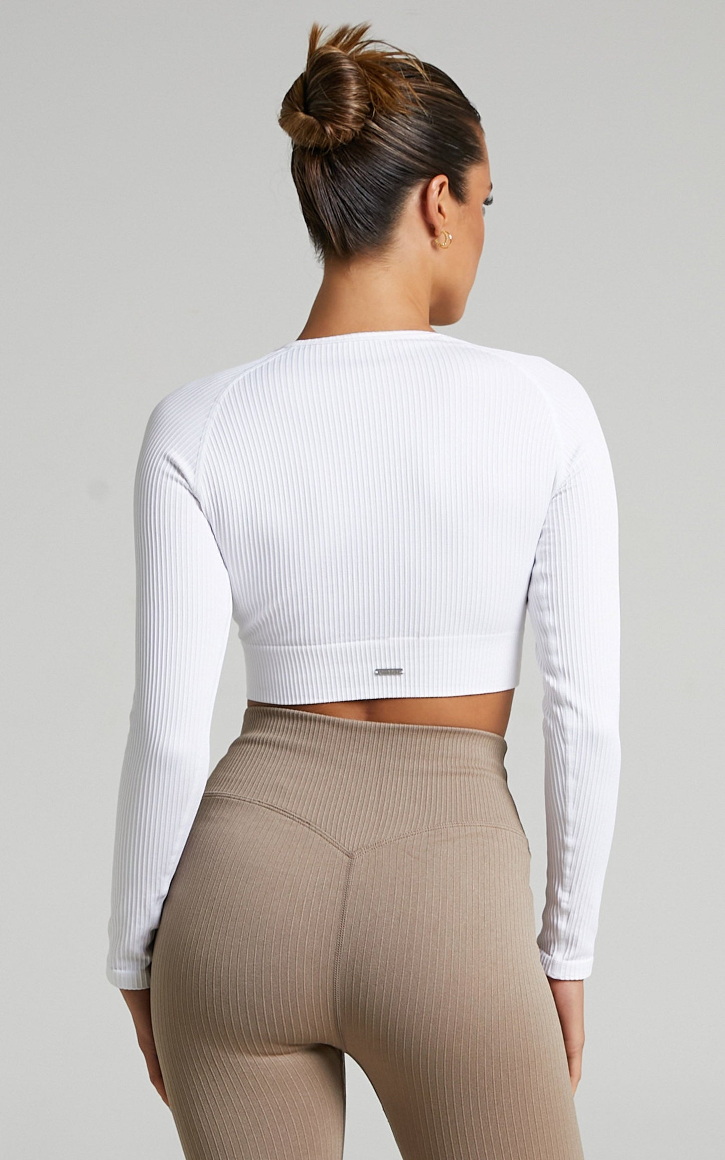 Aim'n - RIBBED SEAMLESS CROP LONG SLEEVE in White