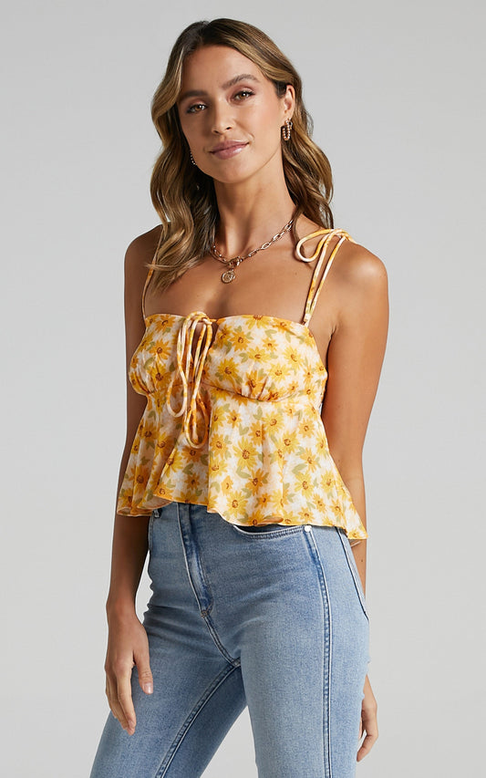Aint No Sweetie Top In Sunflower Print