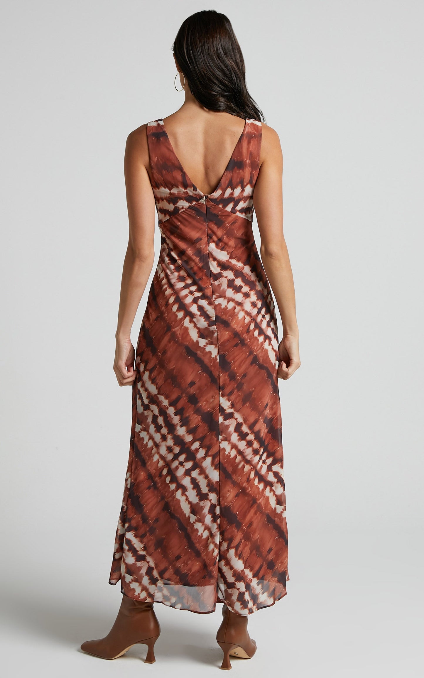 Aizelle Midi Dress - V Neck Dress in Brown Tie Dye