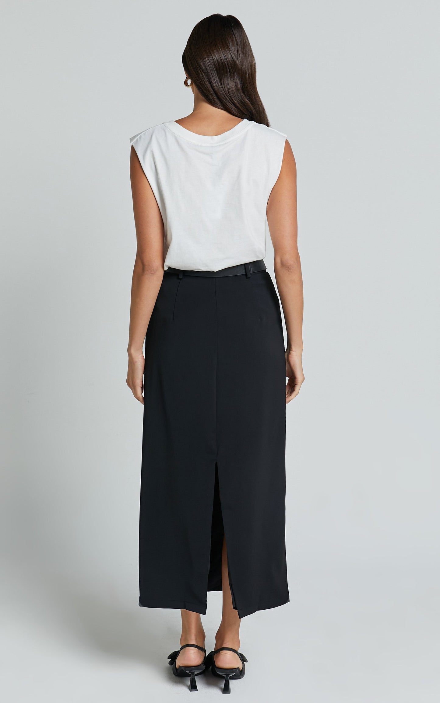 Alanna Midi Skirt - High Waisted Back Split Pencil Skirt in Black