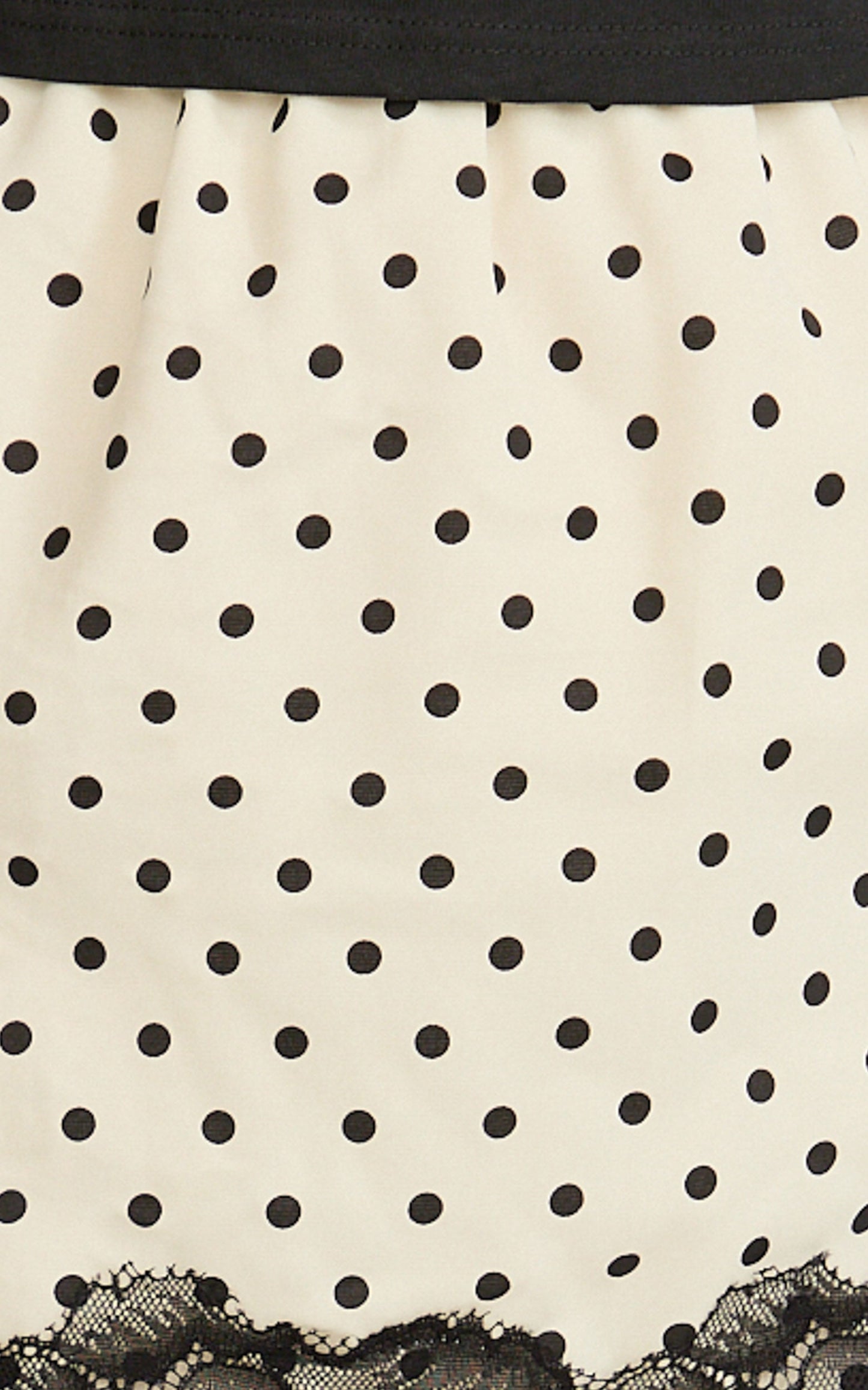 Alba Mini Skirt - Lace Trim Skirt in White/Black Polka