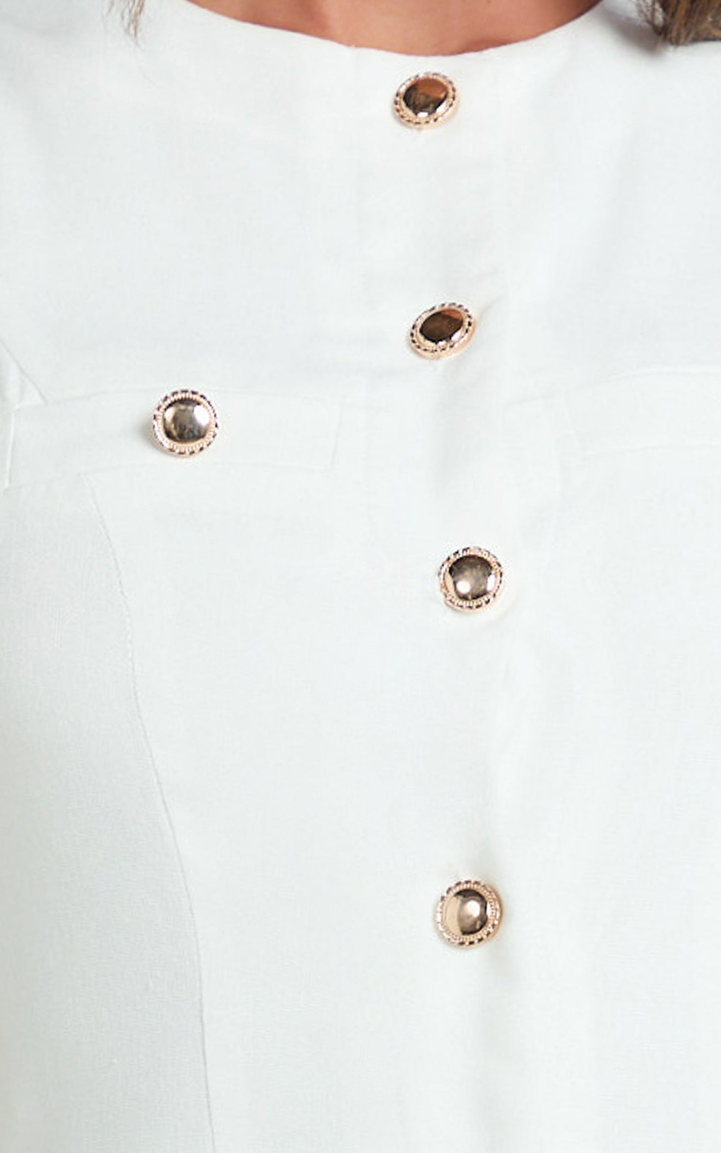Alberta Mini Dress - Fitted Hardware Button Down Welt Pocket Dress in Off White