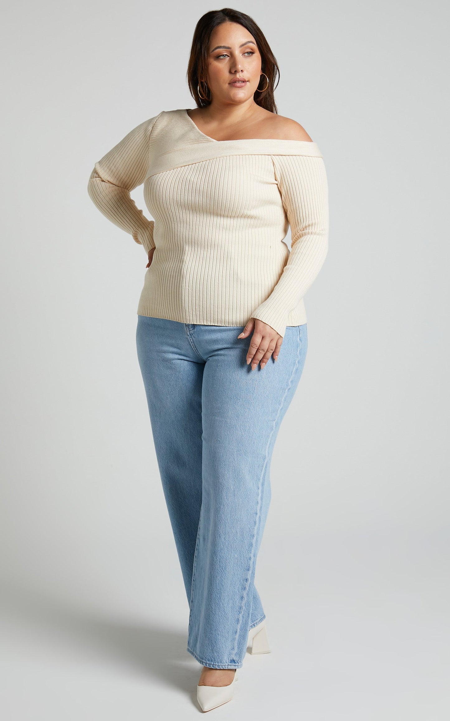 Albina Top - Asymmetrical Long Sleeve Top in Cream