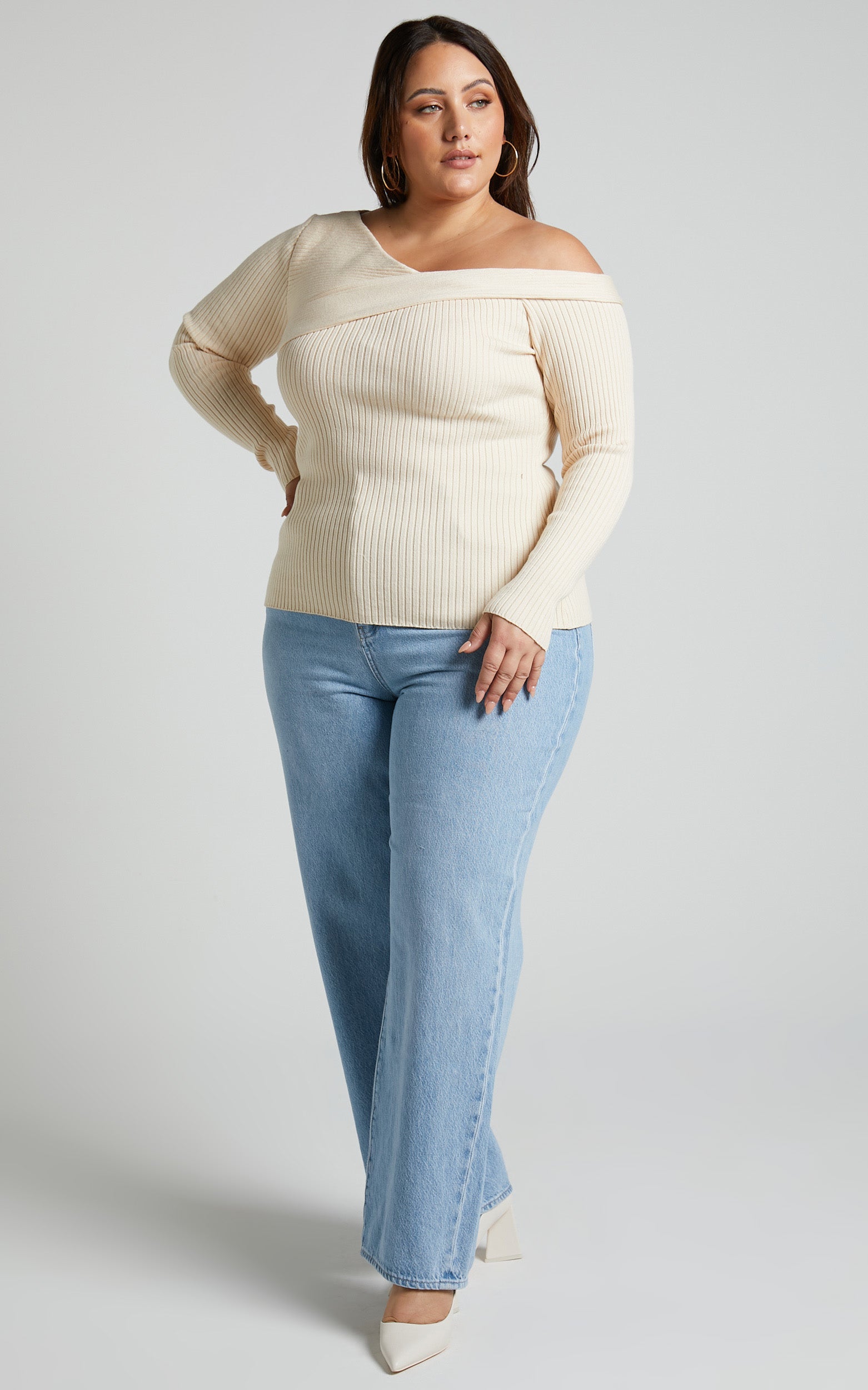Albina Top - Asymmetrical Long Sleeve Top in Cream