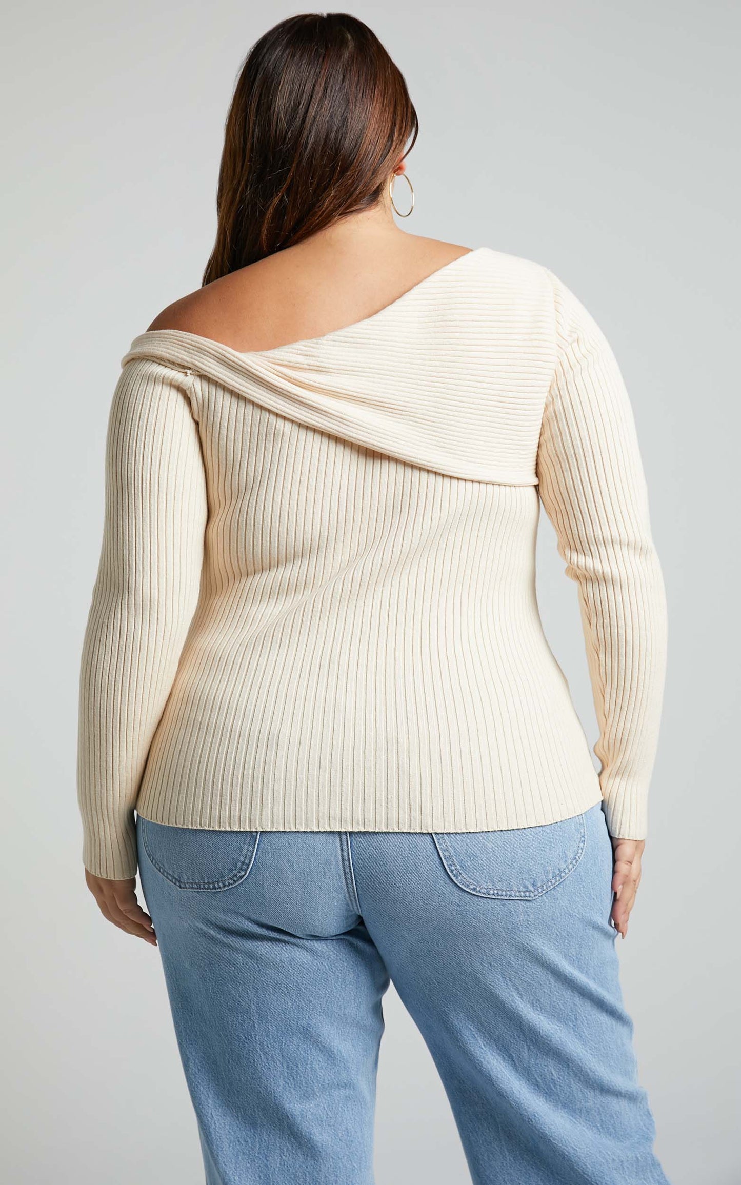 Albina Top - Asymmetrical Long Sleeve Top in Cream
