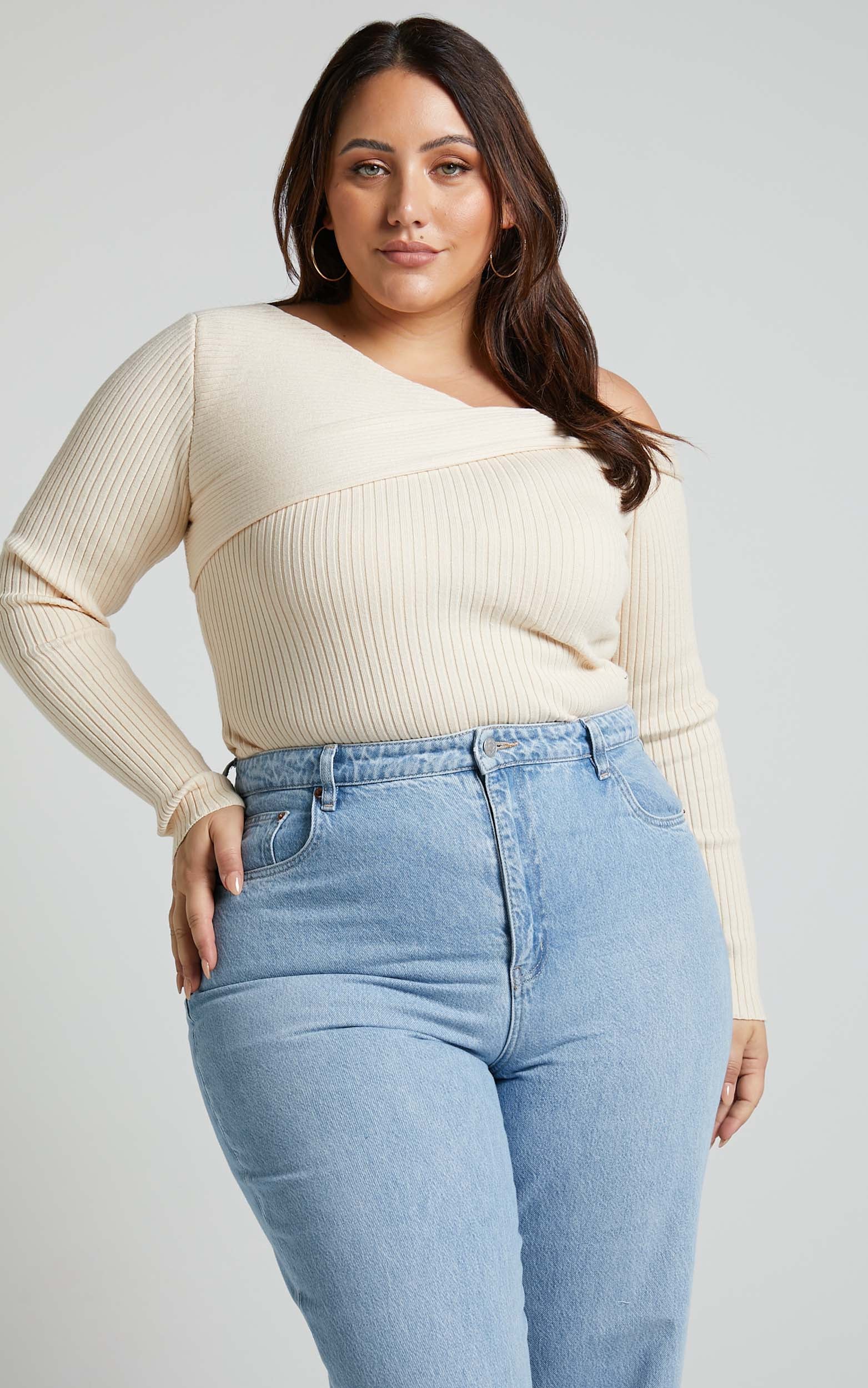 Albina Top - Asymmetrical Long Sleeve Top in Cream