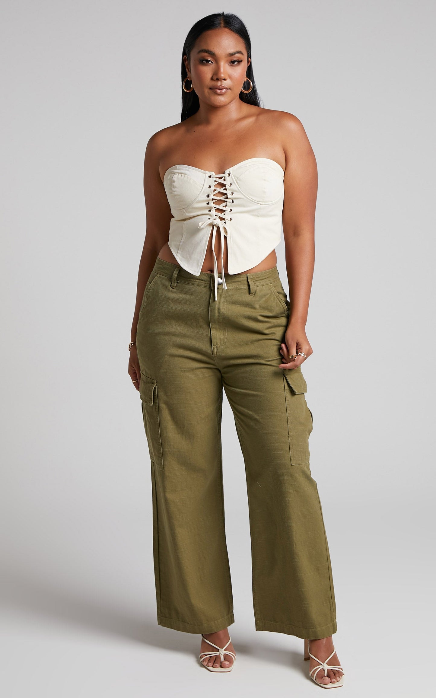 Alesana Top - Lace Up Strapless Corset Top in Cream