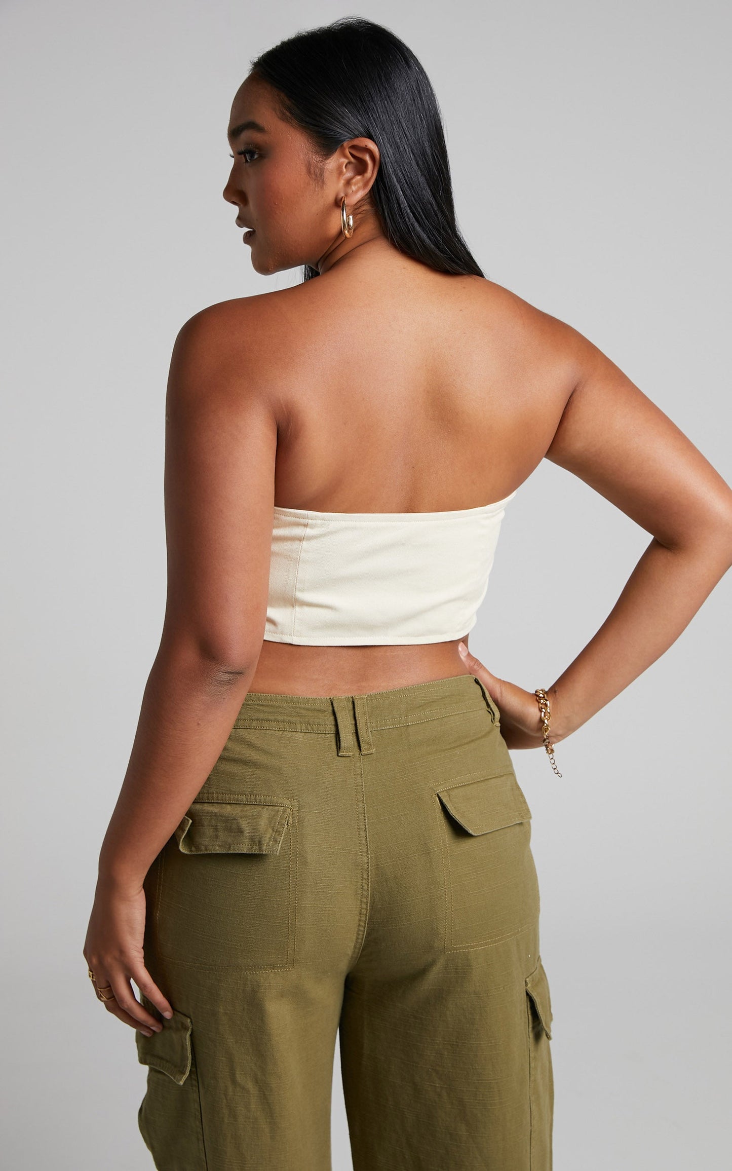 Alesana Top - Lace Up Strapless Corset Top in Cream