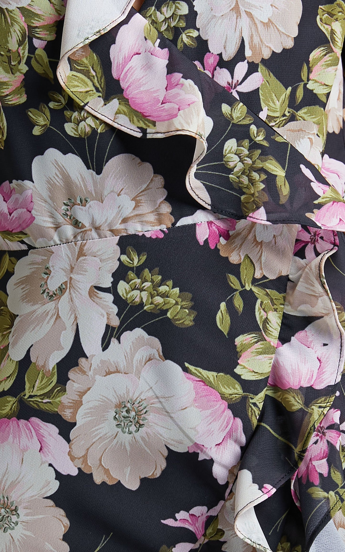 Alex Mini Dress - Long Sleeve Frill Detail Wrap Dress in Midnight Floral
