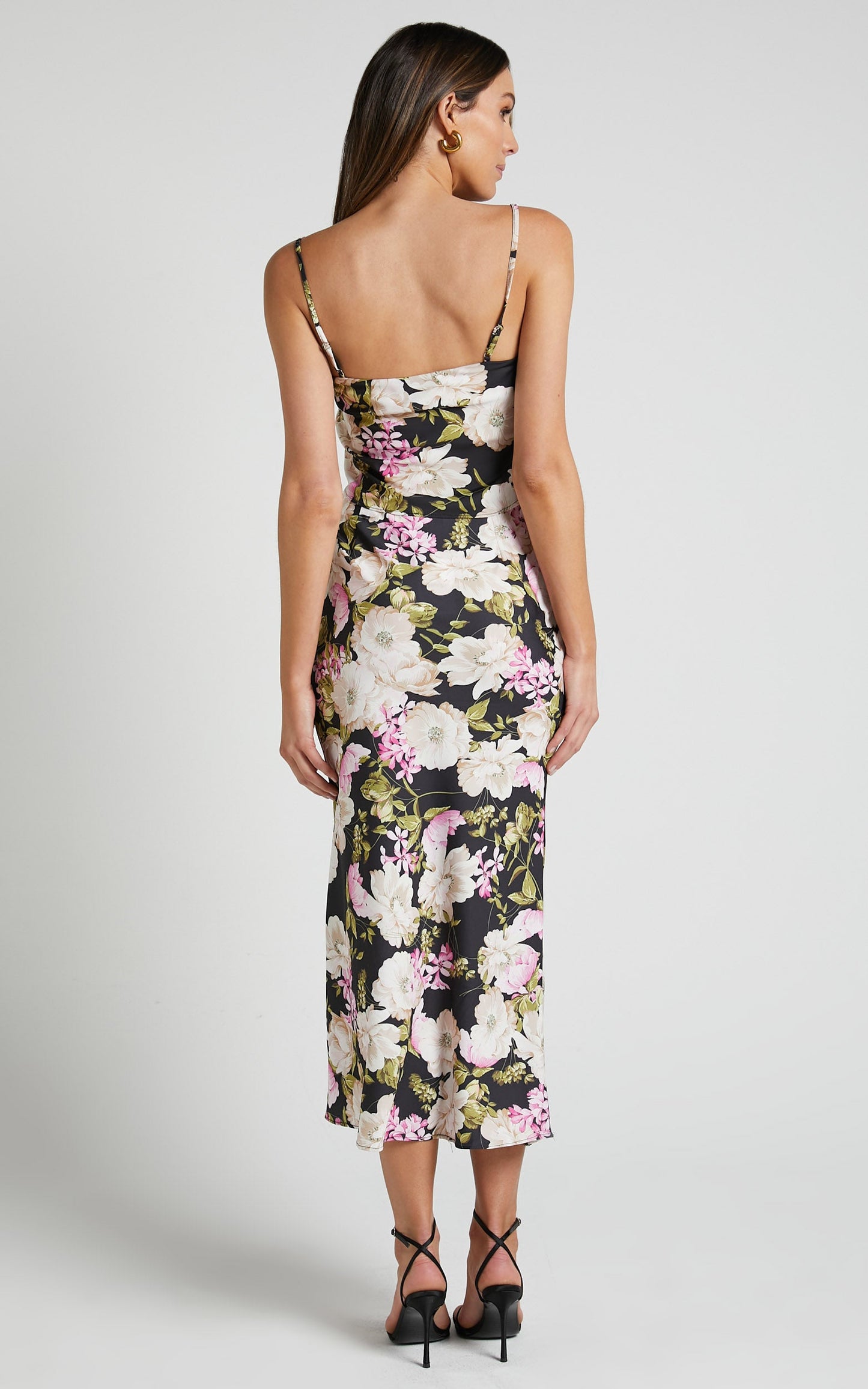 Alex Two Piece Set - Cami Top and Slip Midi Skirt Set in Midnight Floral
