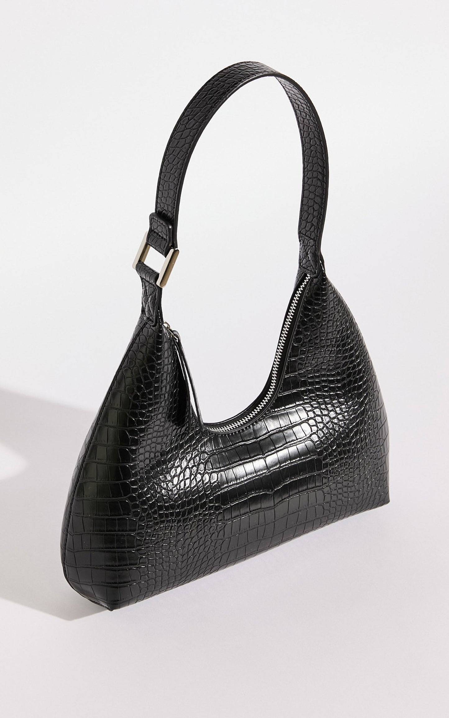 Alexandria Bag - Croc Shoulder Bag in Black