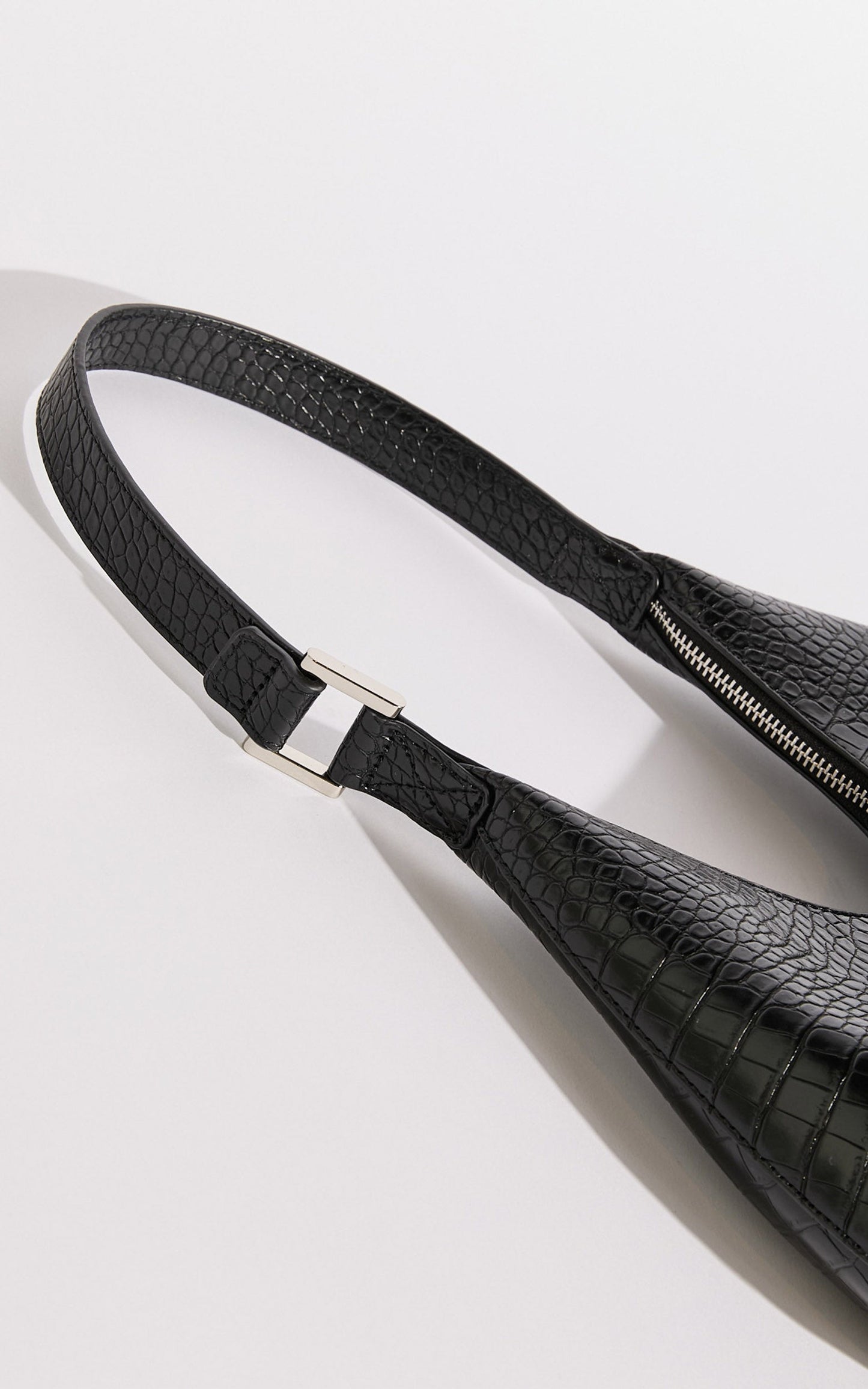 Alexandria Bag - Croc Shoulder Bag in Black