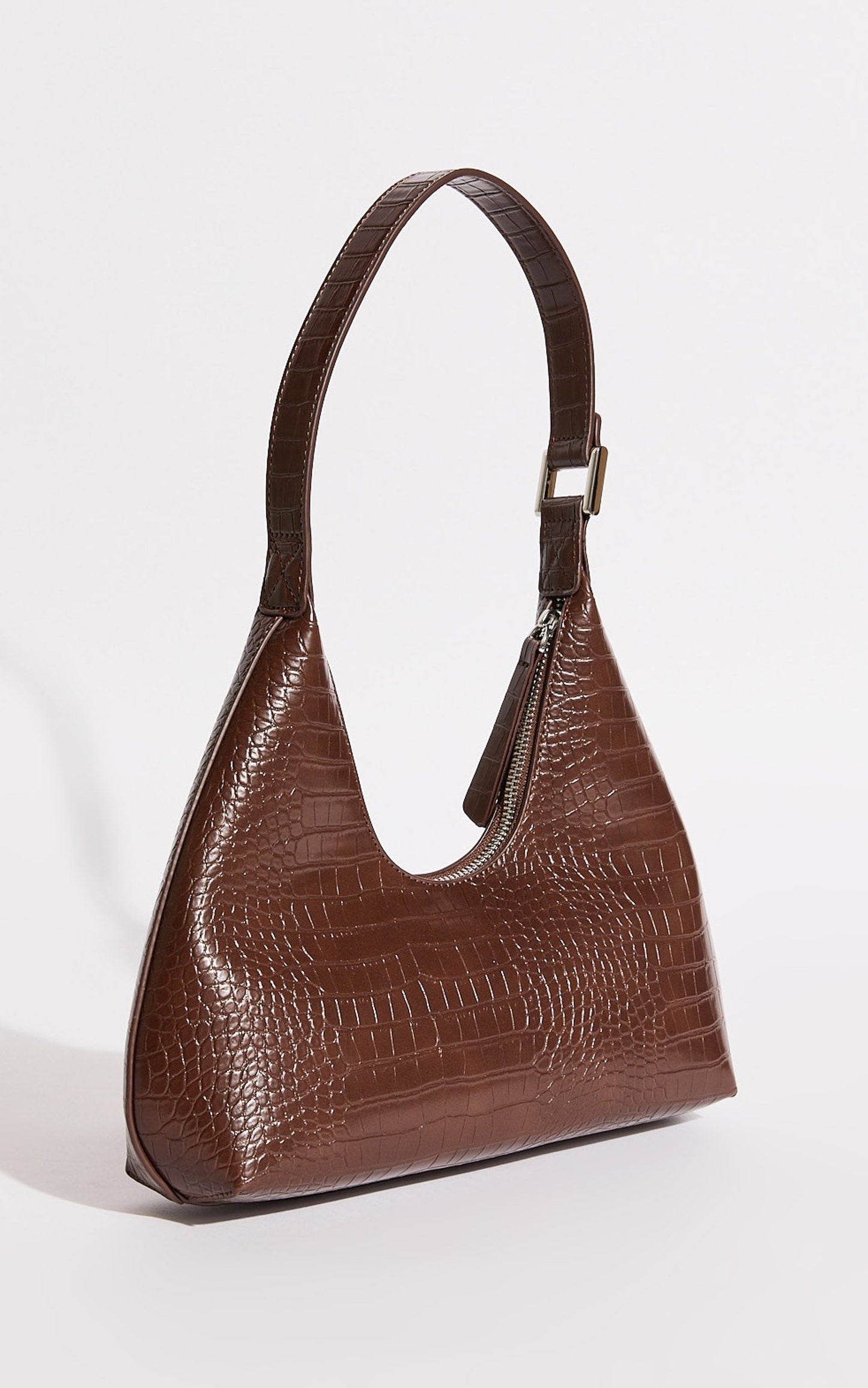 Alexandria Bag - Croc Shoulder Bag in Brown