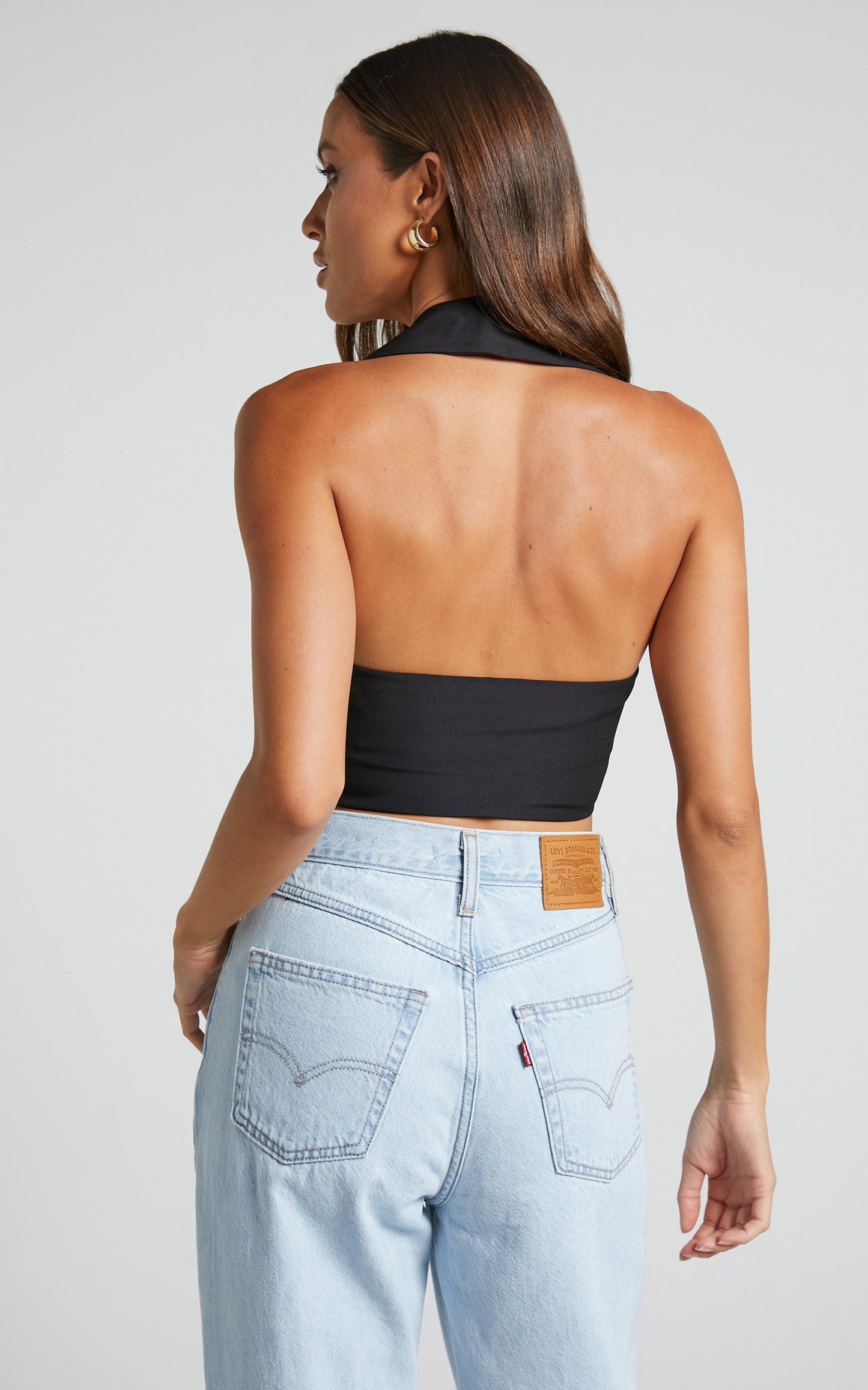 Alexandria Top - Collared Halter Crop Top in Black