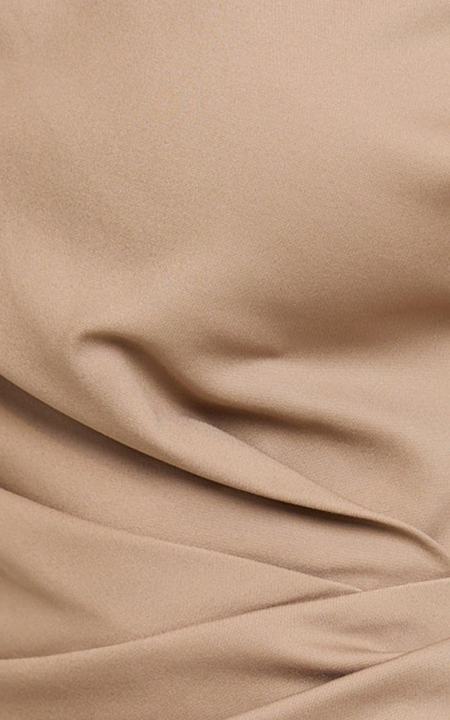 Alexandria Midi Dress - Tip Shoulder Draped Fitted Dress in Mocha
