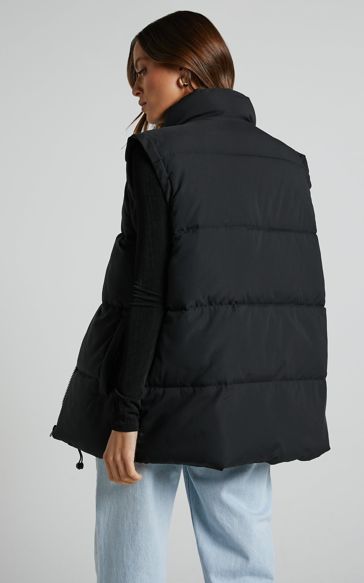 Alexei Vest - Linen Look Longline Puffer Vest in Black