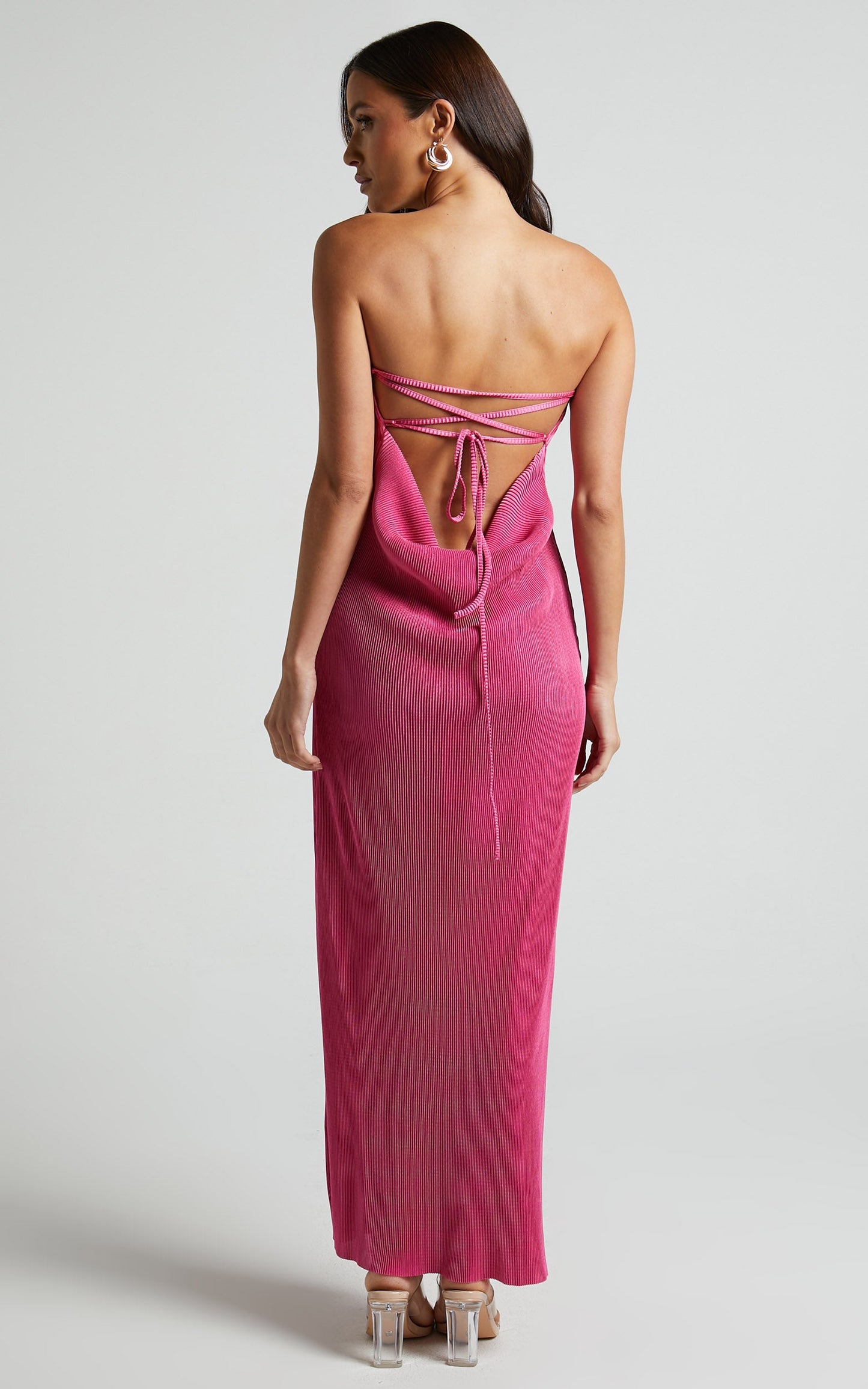 Alexis Midi Dress - Strapless Plisse Dress in Pink