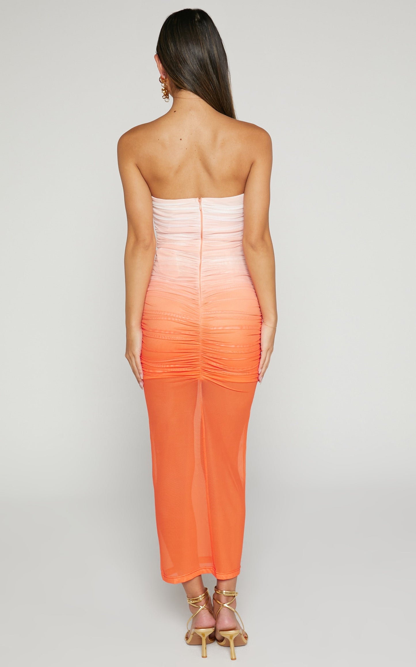 Alezia Midi Dress - Strapless Bodycon Dress in Orange