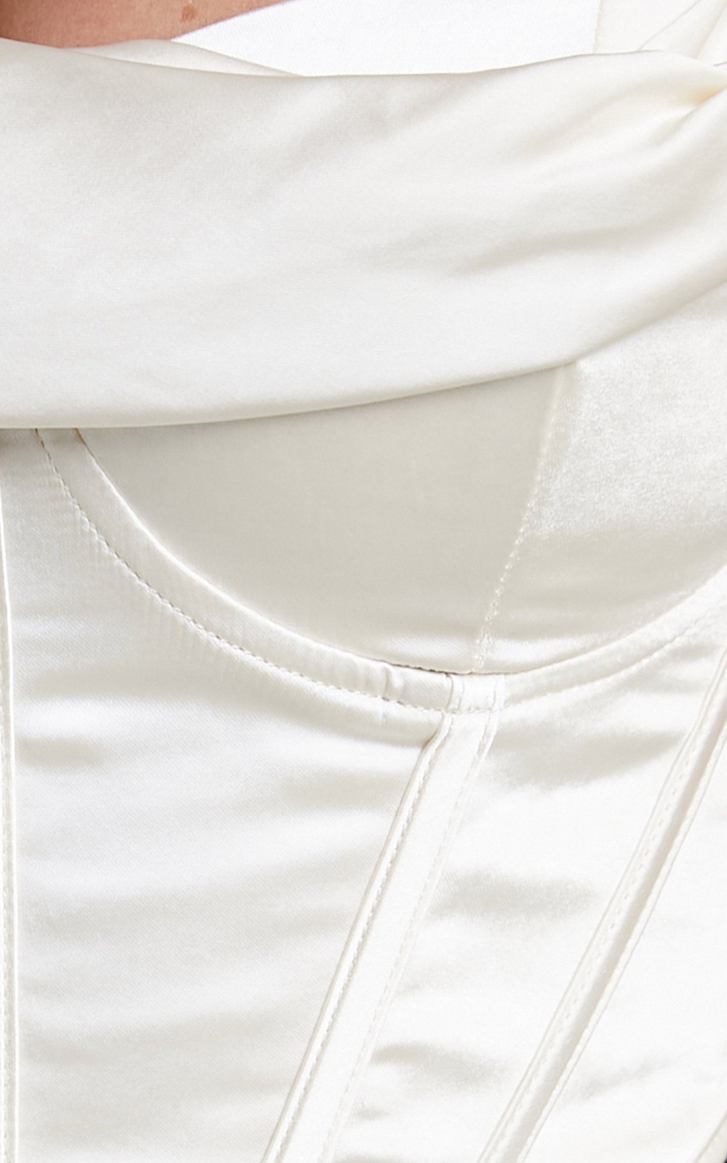 Aliziah Cowl Satin Basque Corset Crop Top in White Satin