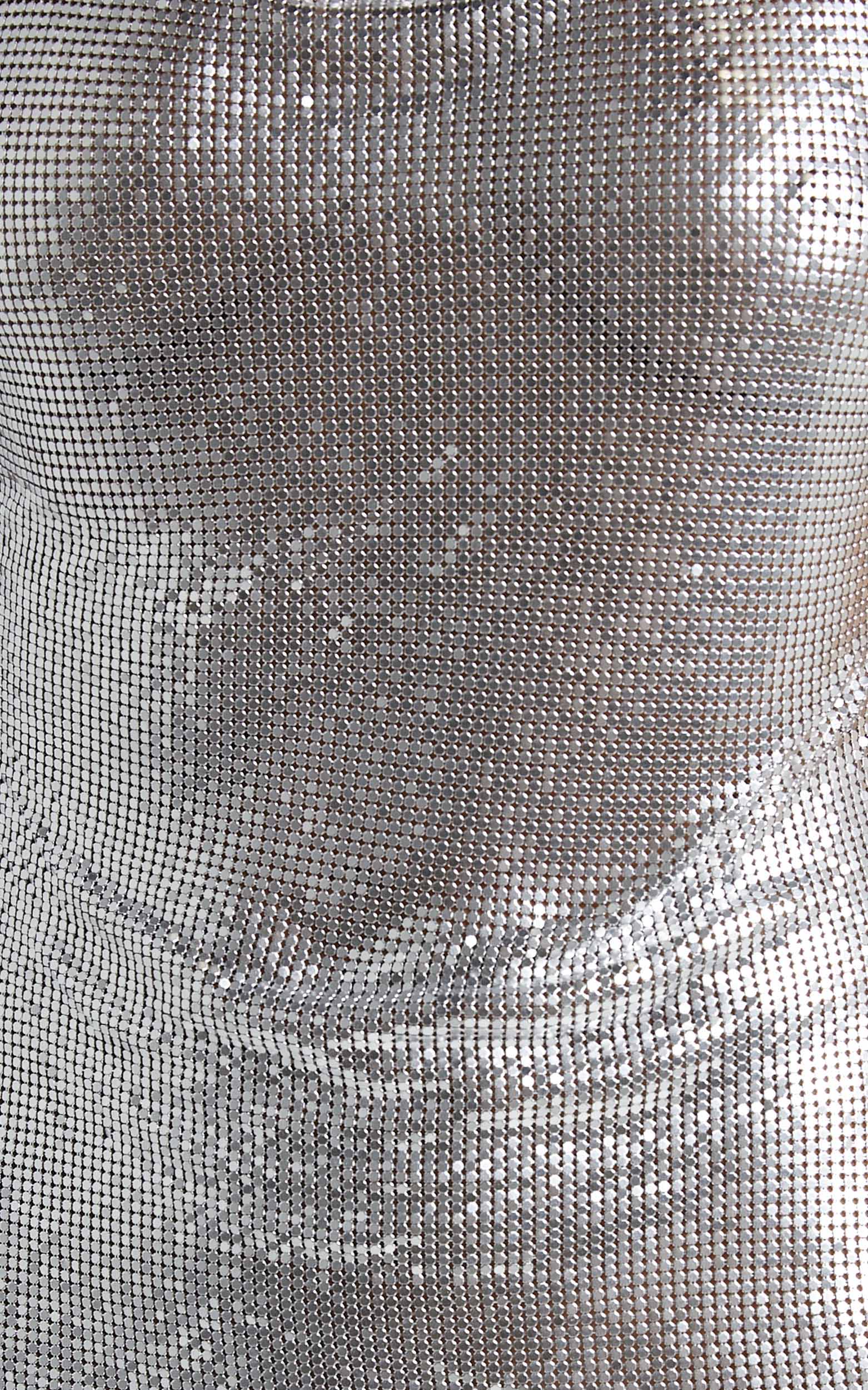 Greyzee Cowl Neck Fringed Hem Mesh Mini Dress in Silver