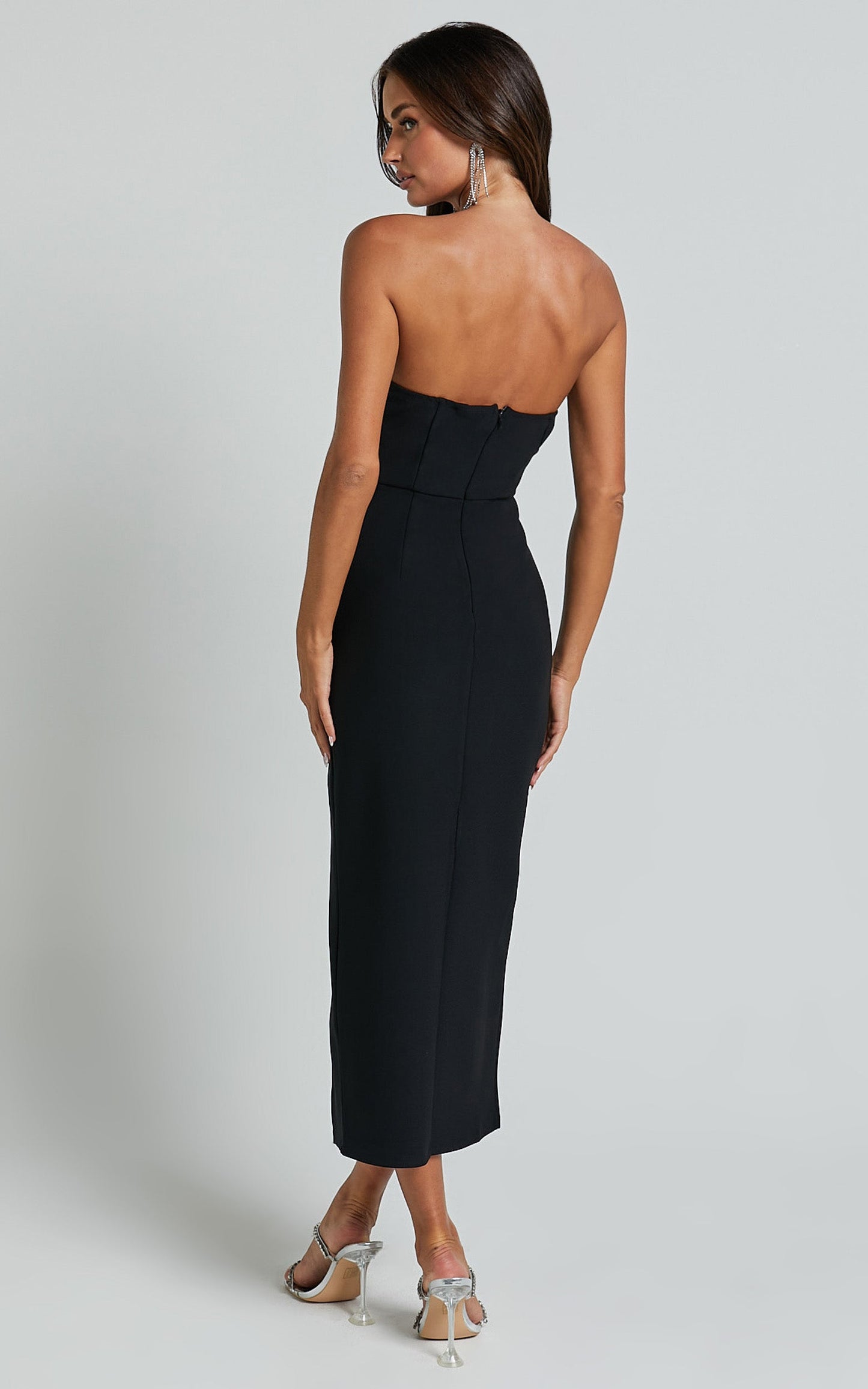 Alma Midi Dress - Strapless Cut Out Detail Dress in Black