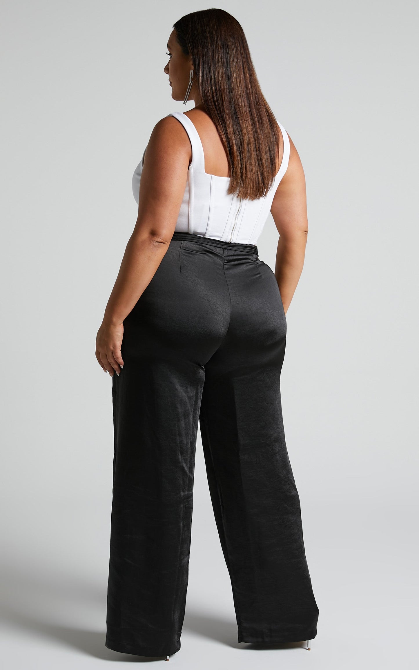 Almaeh Pants - High Waisted Tie Waist Wide Leg Satin Pants in Black
