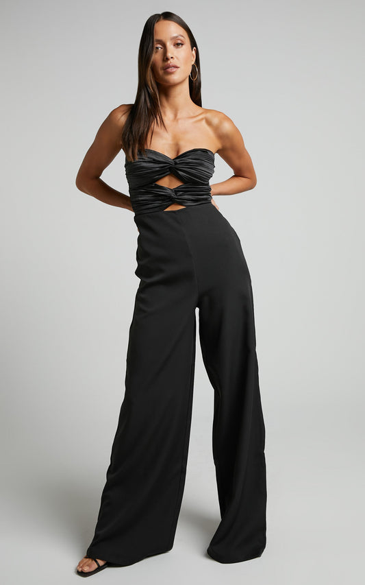 Almaeh Jumpsuit - Twist Front Detail Jumpsuit in Black