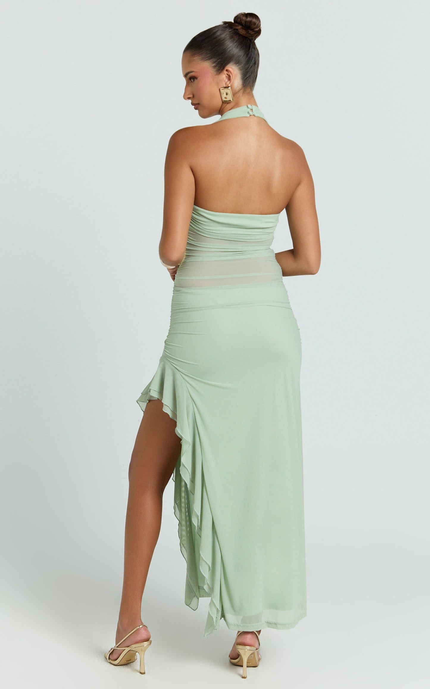 Almarie Midi Dress - Halter Neck Mesh Dress in Sage