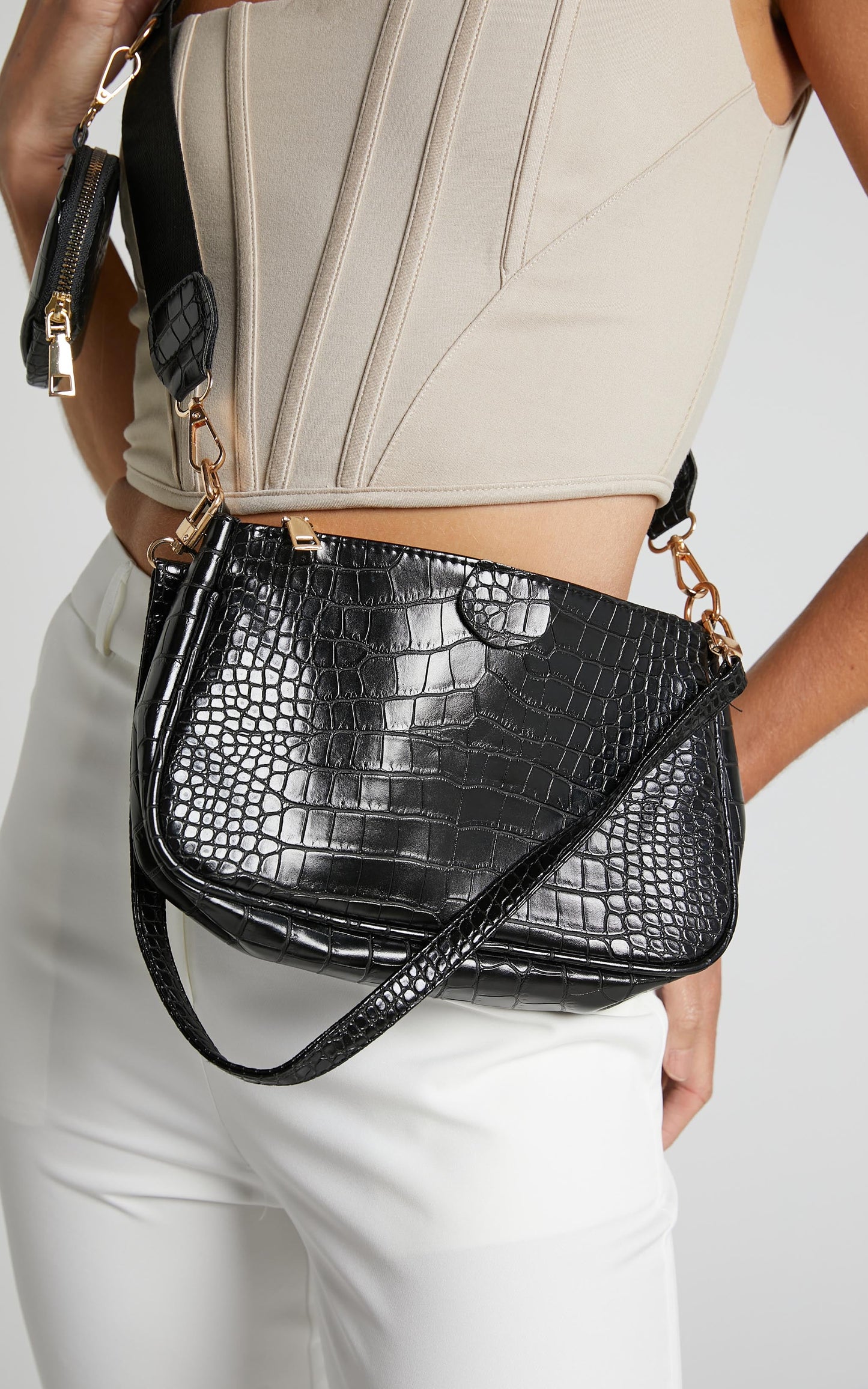 Almera Bag - Utility Crossbody Bag in Black Snakeskin