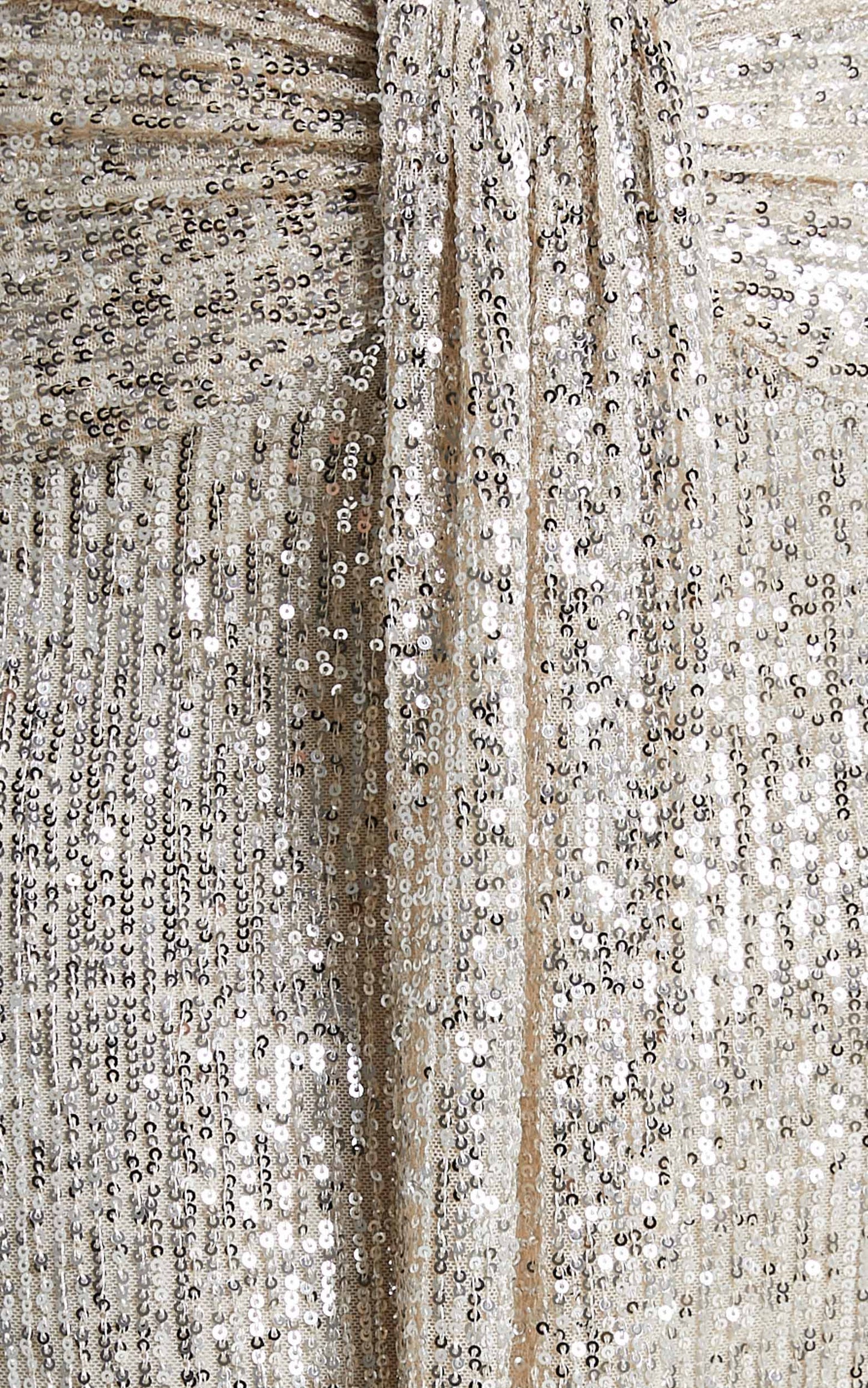 Anmae Two Piece Set - Square Neck Drape and Split Front Midi Skirt Set in Champagne Sequin