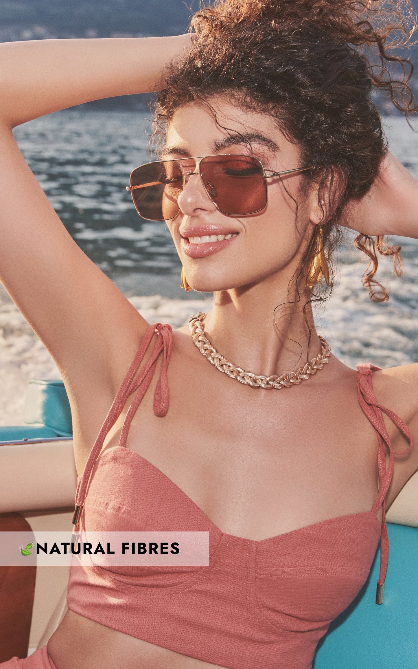 Amalie The Label - Evie Linen Look Tie Strap Bralette Crop Top in Burnt Rose
