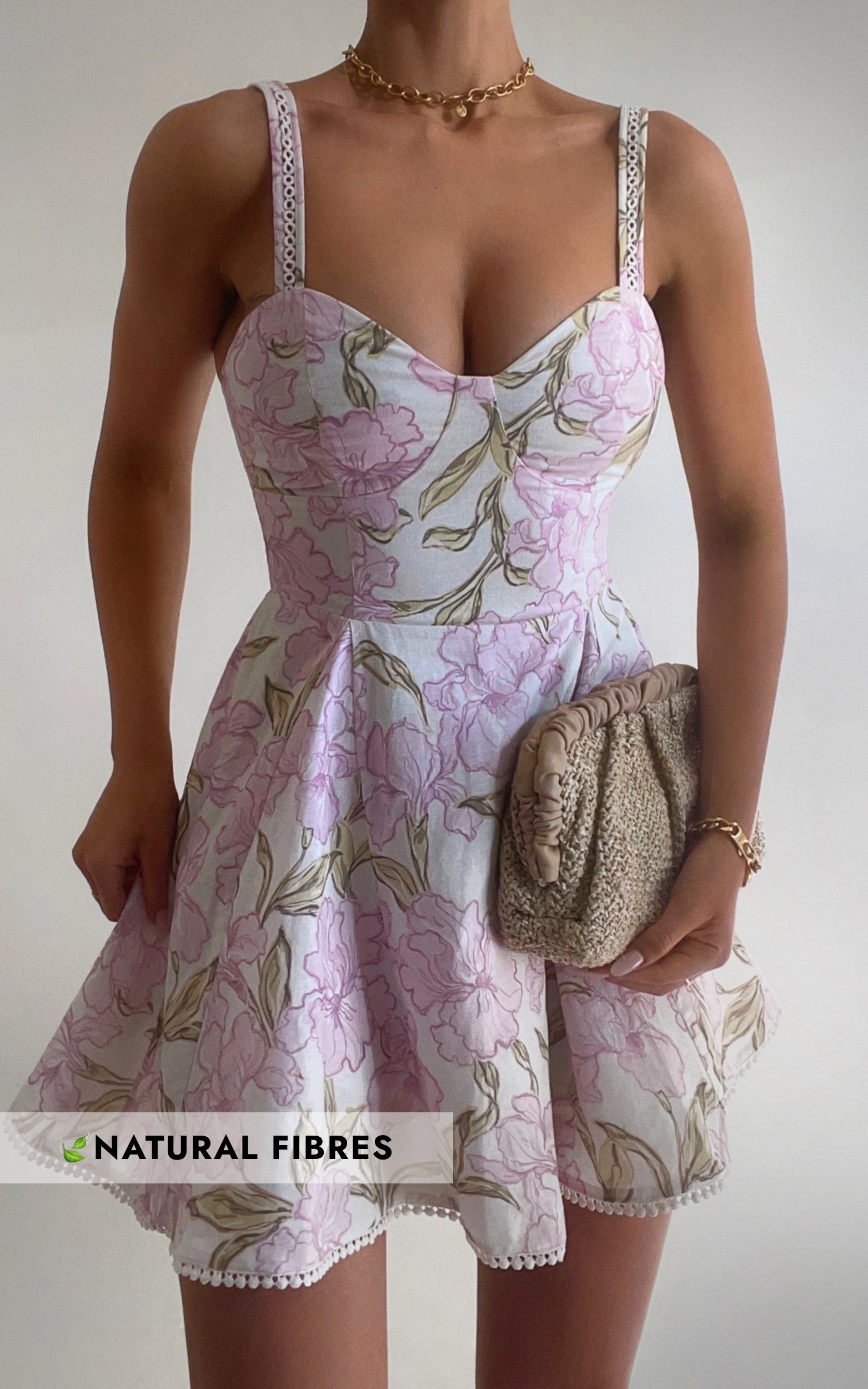 Amalie The Label - Alix Linen Blend Bustier Fit and Flare Mini Dress in Isia Floral