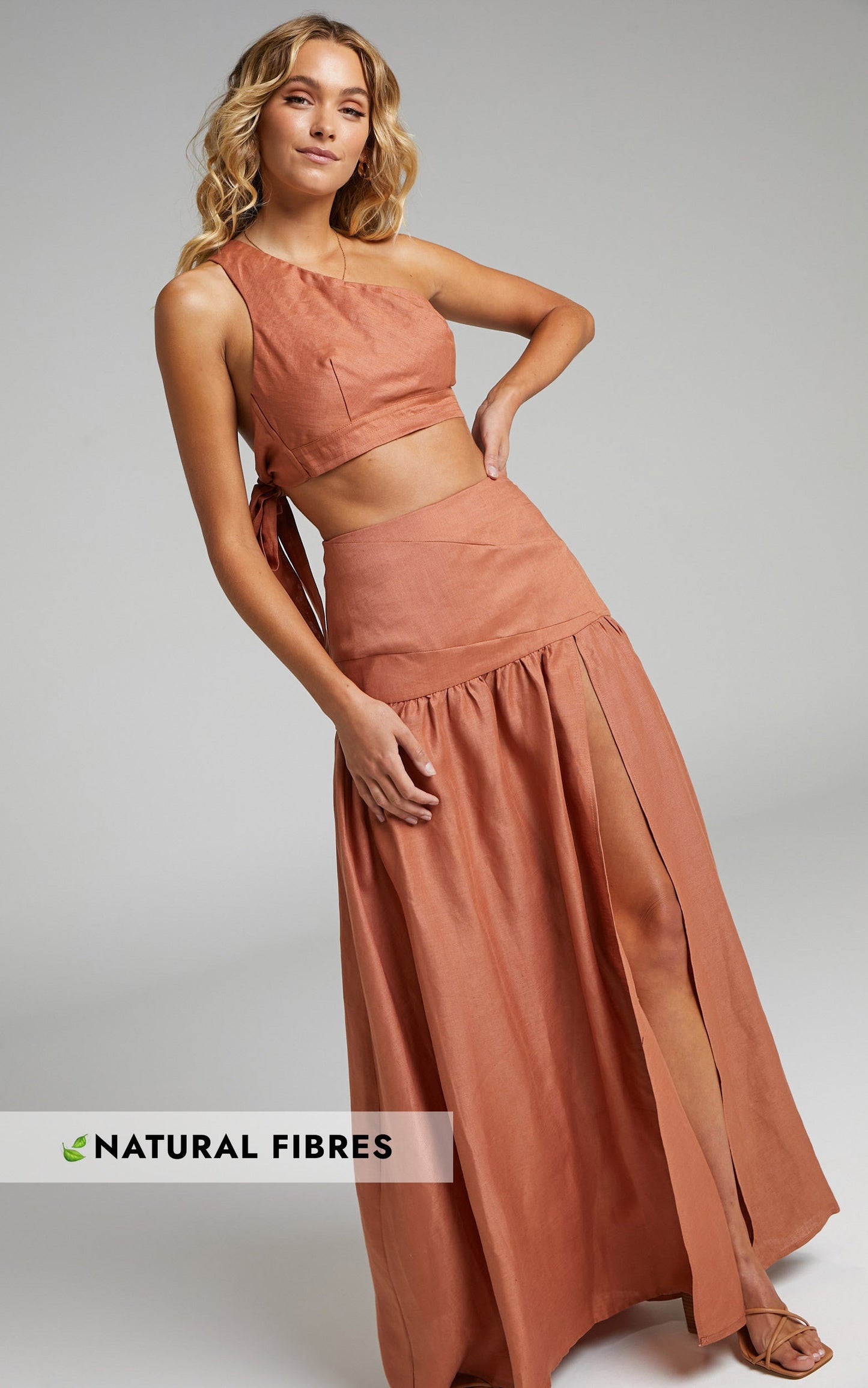 Amalie The Label - Athena Linen Side Split Maxi Linen Skirt in Rust