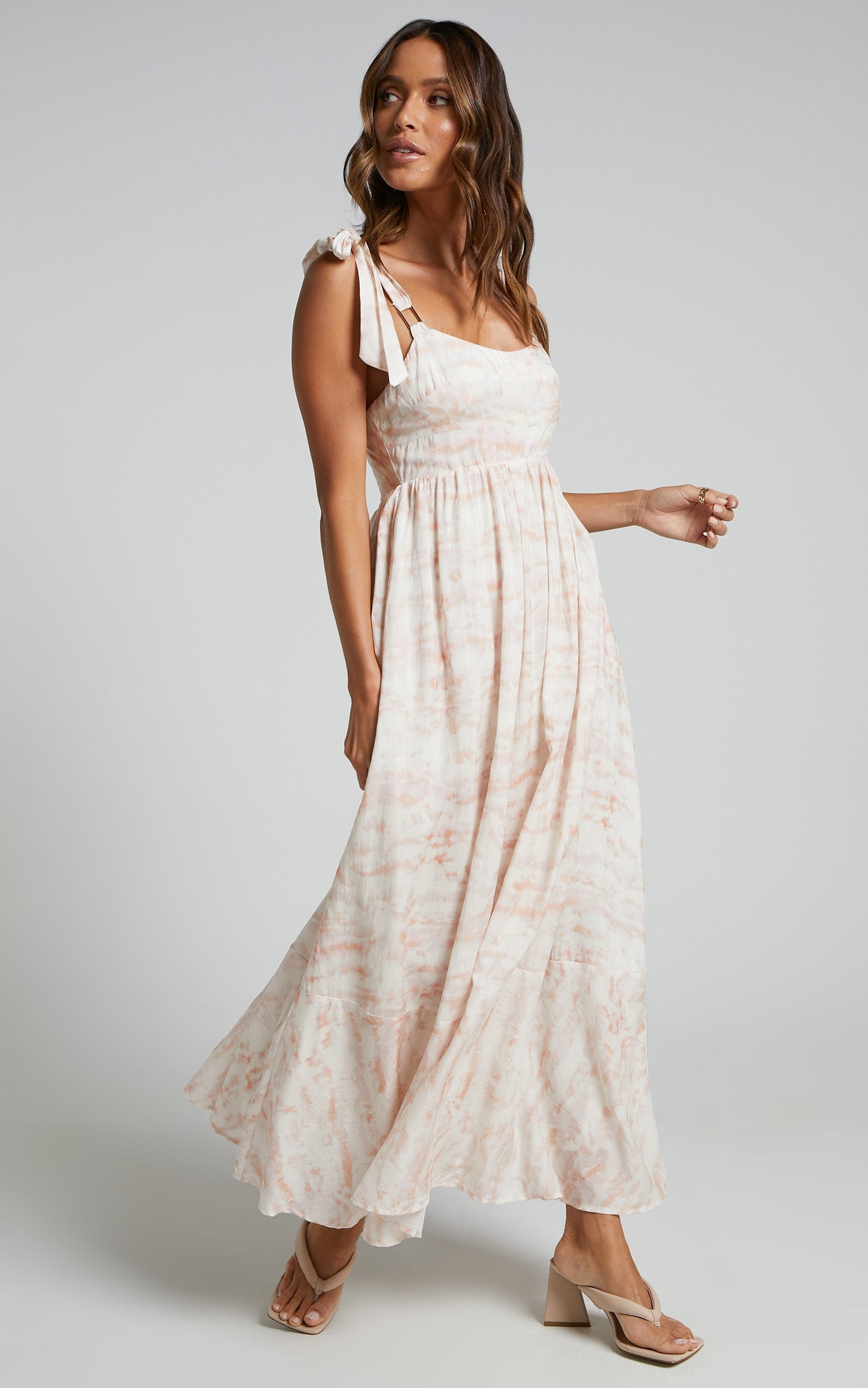 Amalie The Label - Carmina Linen Look Blend Panelled Bodice Tie Strap Midi Dress in Harlem Print