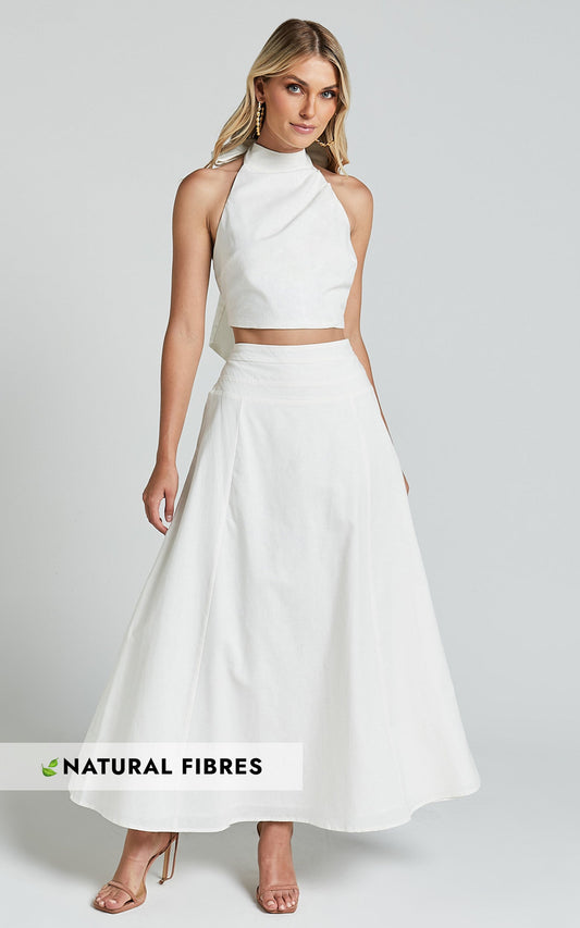 Amalie The Label - Cartia Linen Blend High Waisted Maxi Skirt in White
