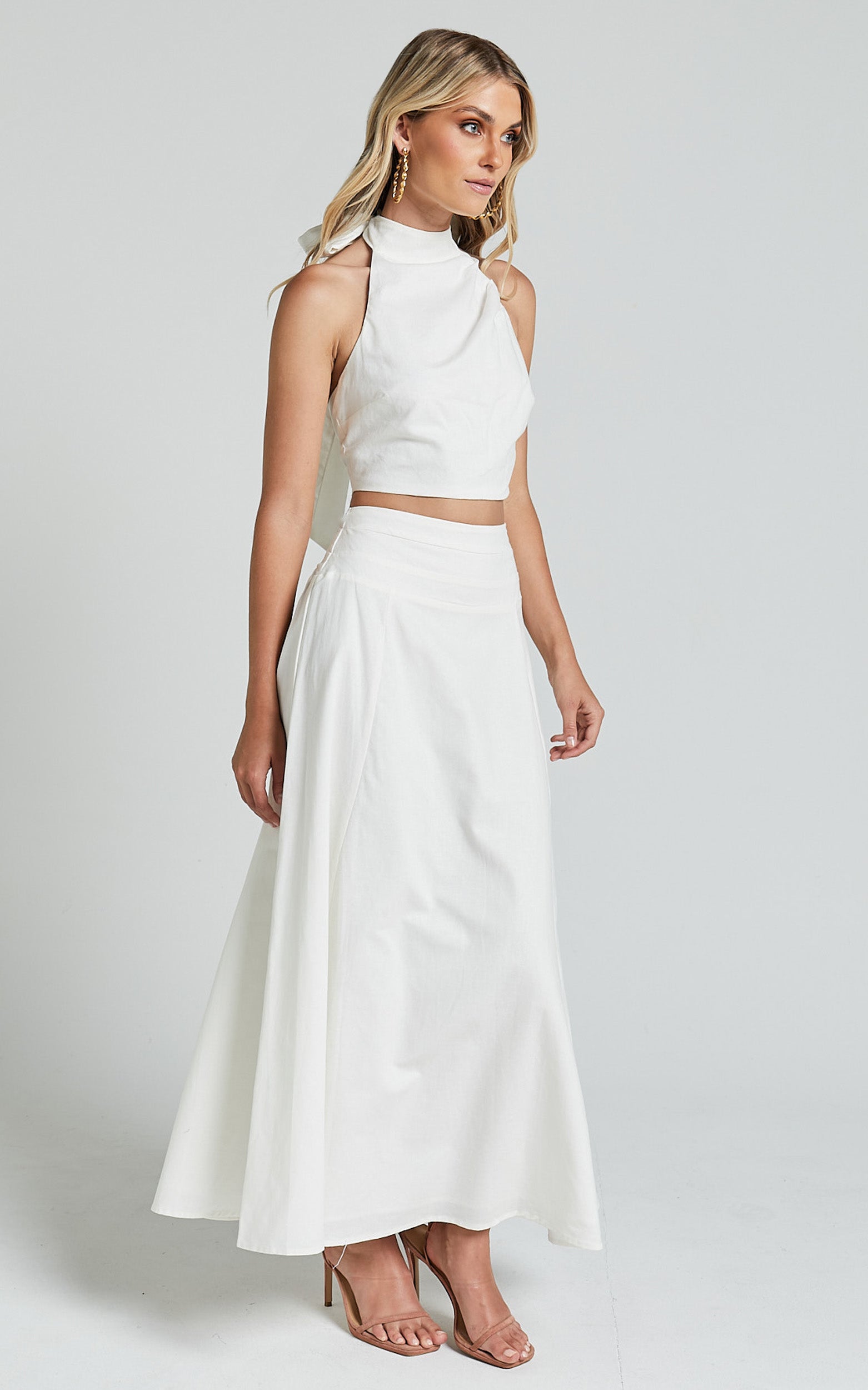 Amalie The Label - Cartia Linen Blend High Waisted Maxi Skirt in White