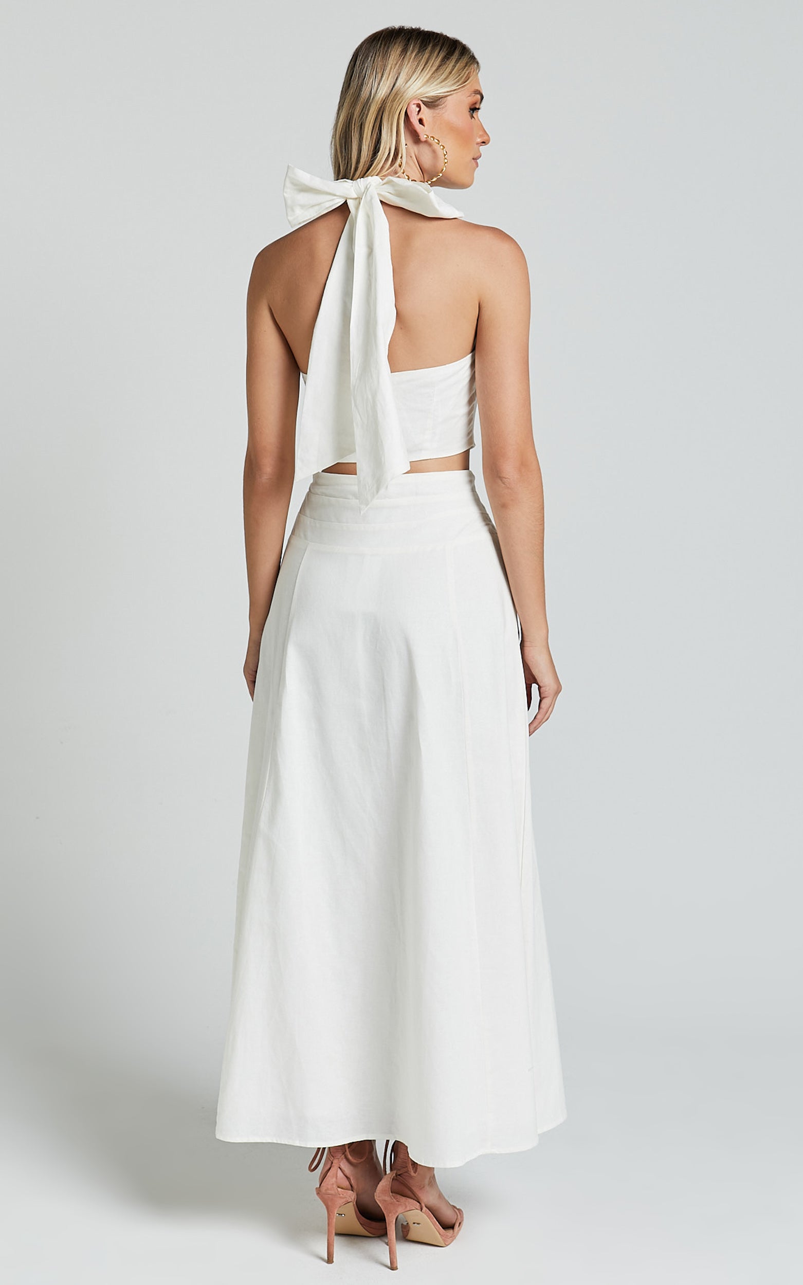 Amalie The Label - Cartia Linen Blend High Waisted Maxi Skirt in White