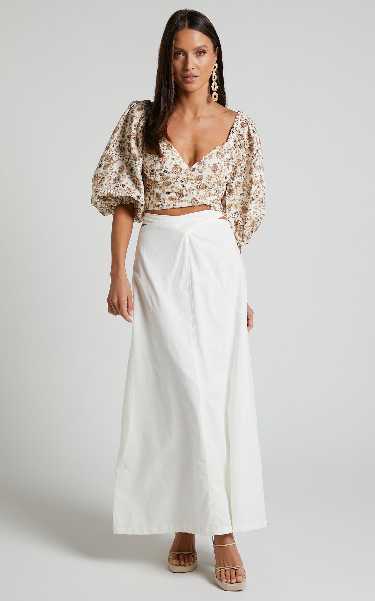 Amalie The Label - Cia Linen Look Blend Cross Front Midi Skirt in White