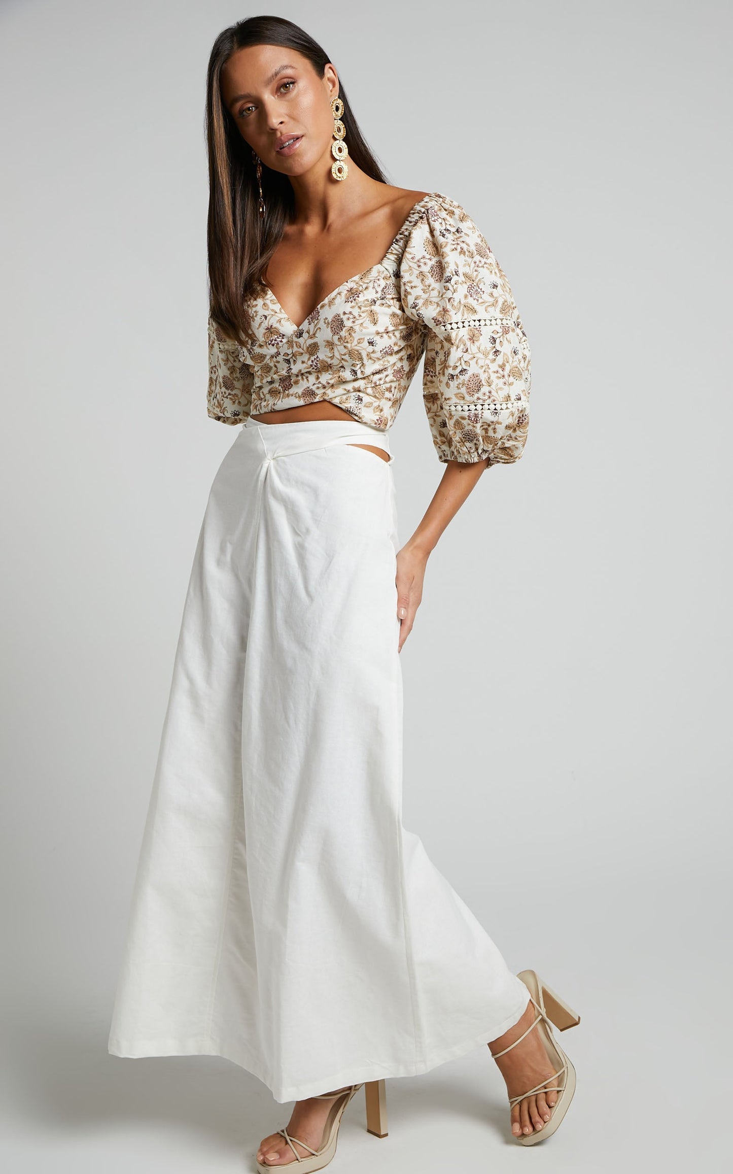 Amalie The Label - Cia Linen Look Blend Cross Front Midi Skirt in White