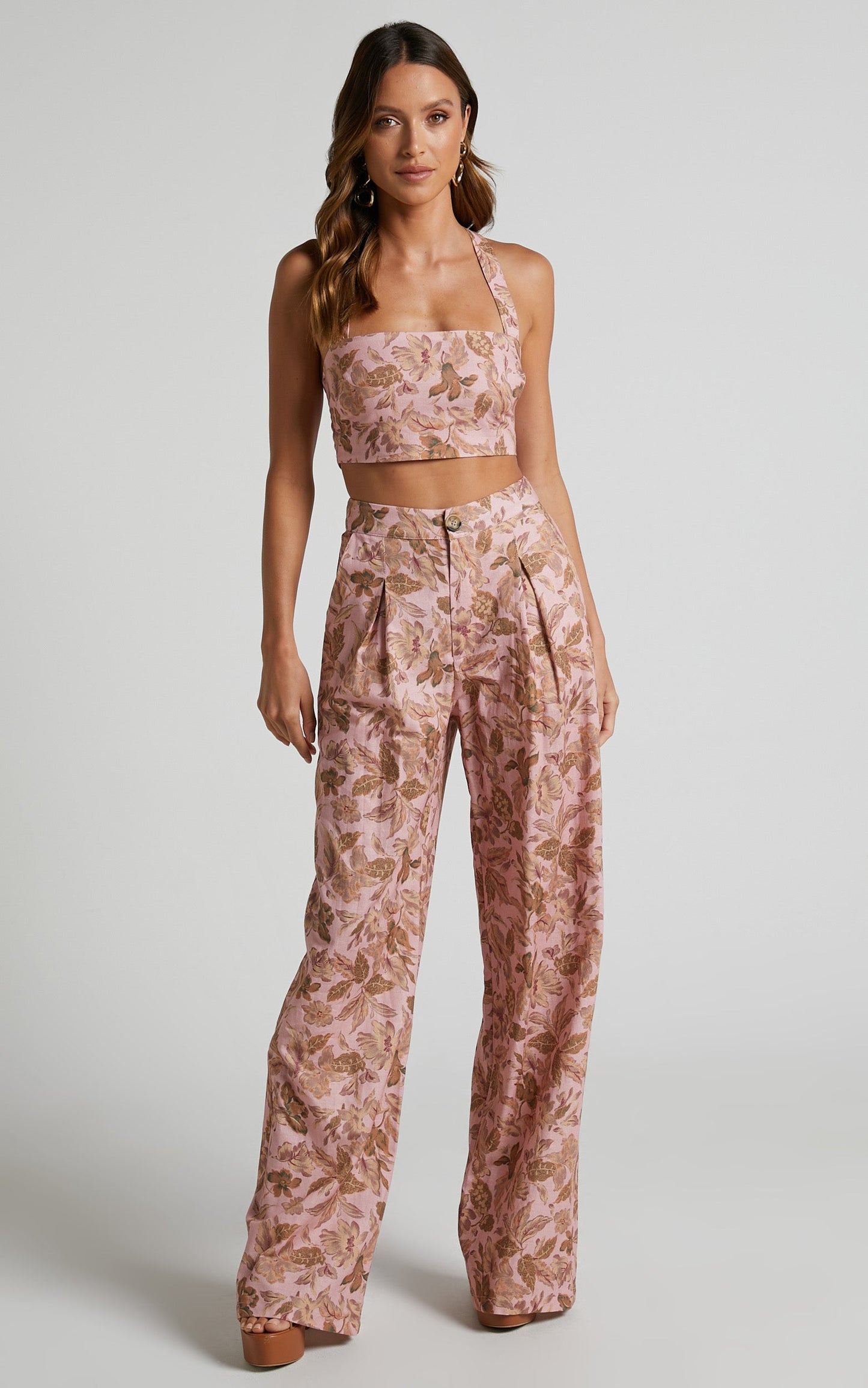 Amalie The Label - Dalya Linen Blend Cross Back Crop Top in Vahala Print