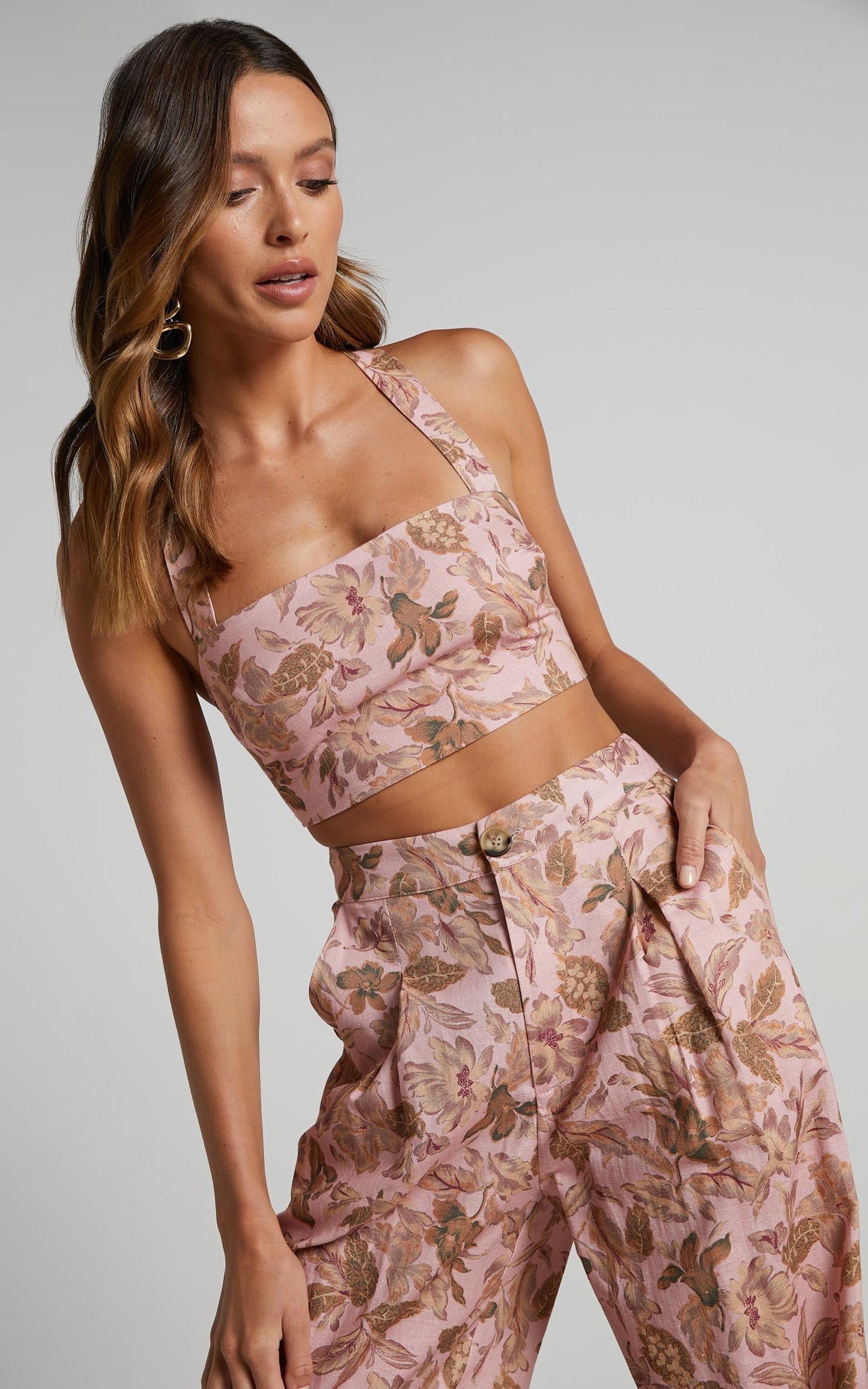 Amalie The Label - Dalya Linen Blend Cross Back Crop Top in Vahala Print