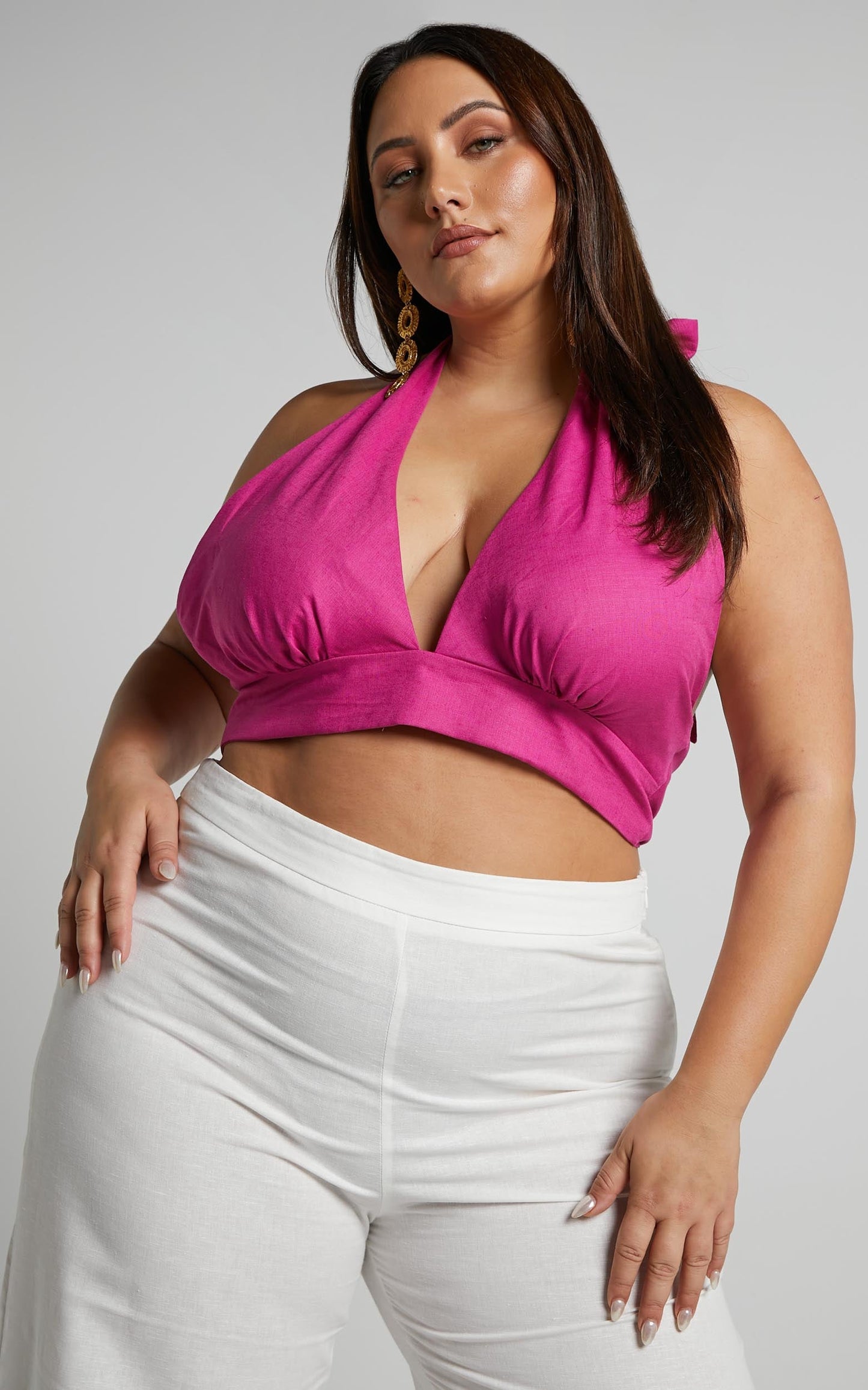 Amalie The Label - Dalya Linen Blend Wrap Halter Crop Top in Wild Berry